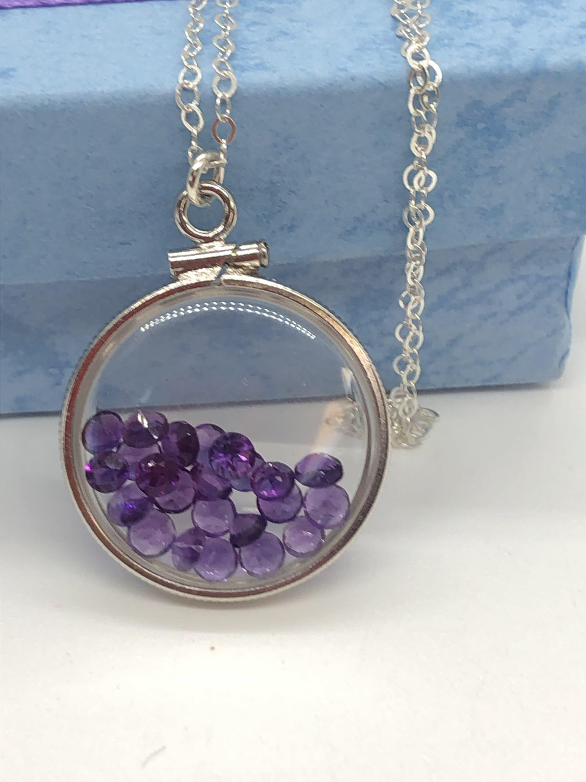 Handmade amethyst/sterling silver shaker locket w/  genuine gems weighing 2.4 tcw, february birthstone. make 1 for your mom! ask me