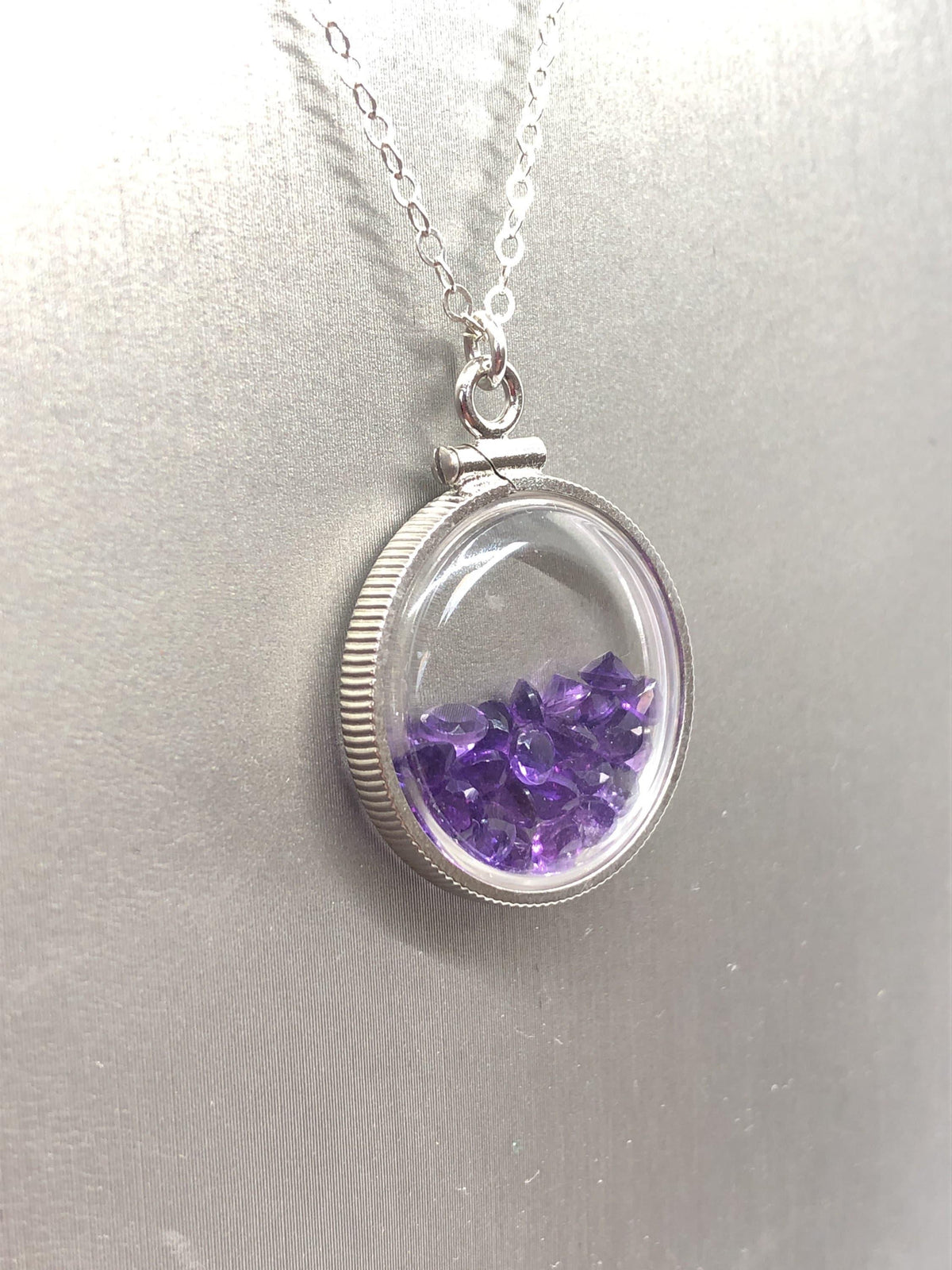 Handmade amethyst/sterling silver shaker locket w/  genuine gems weighing 2.4 tcw, february birthstone. make 1 for your mom! ask me