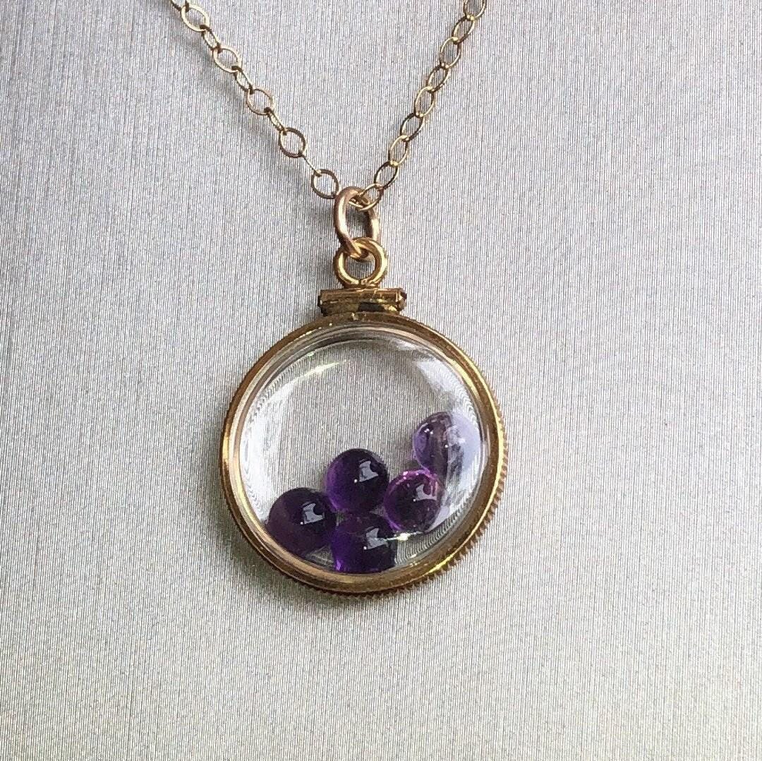 Vintage amethyst shaker locket, gold filled with natural gems, handmade, new old stock 50 years old, customize one for mother's day just ask