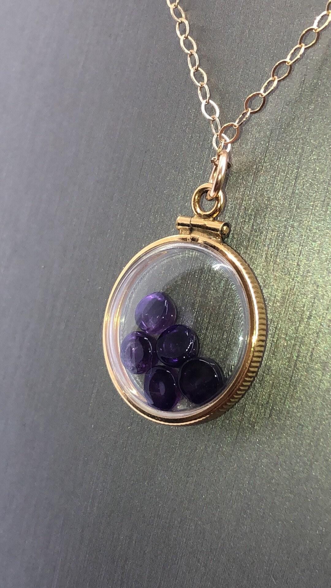 Vintage amethyst shaker locket, gold filled with natural gems, handmade, new old stock 50 years old, customize one for mother's day just ask