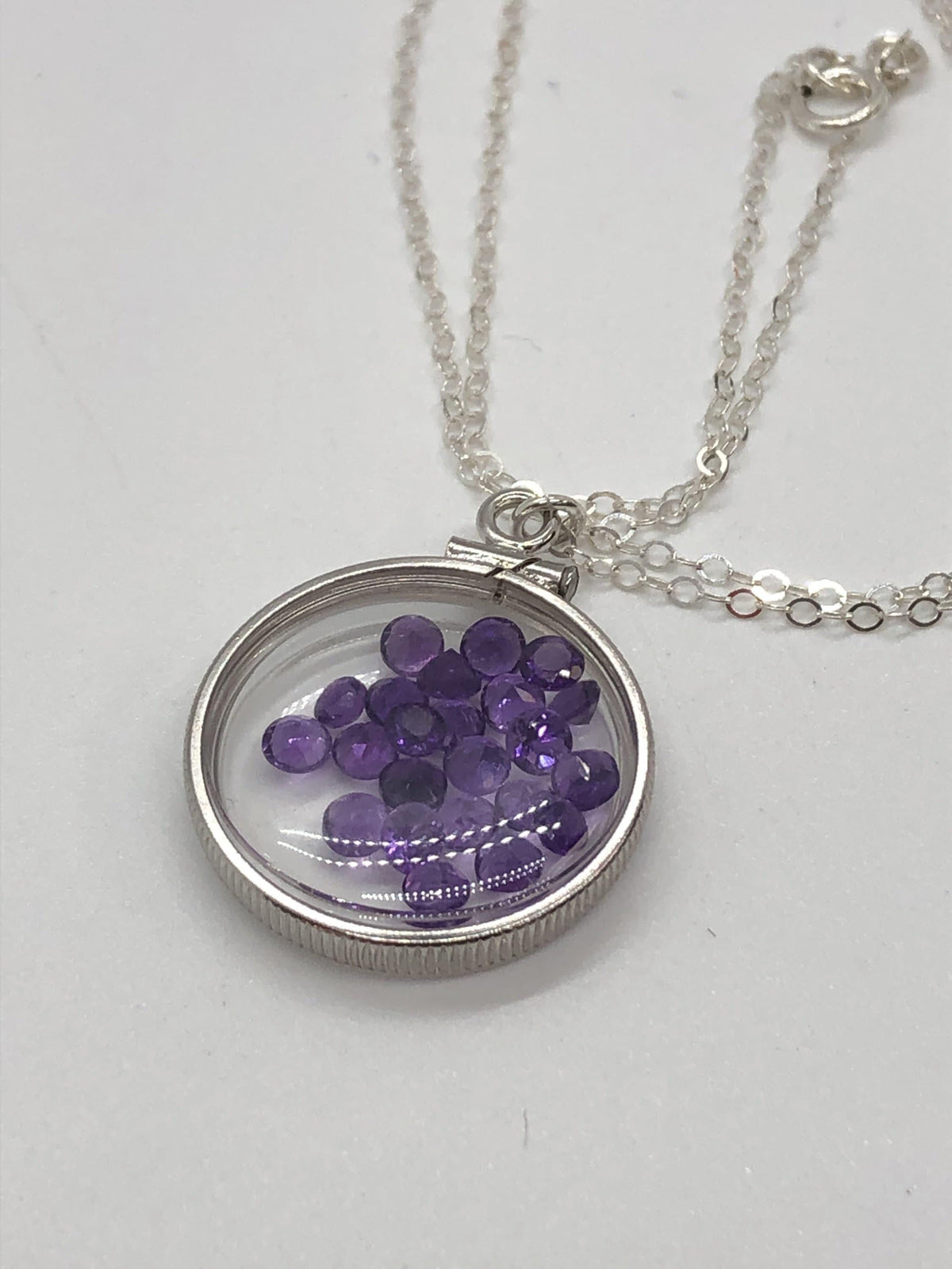Handmade amethyst/sterling silver shaker locket w/  genuine gems weighing 2.4 tcw, february birthstone. make 1 for your mom! ask me