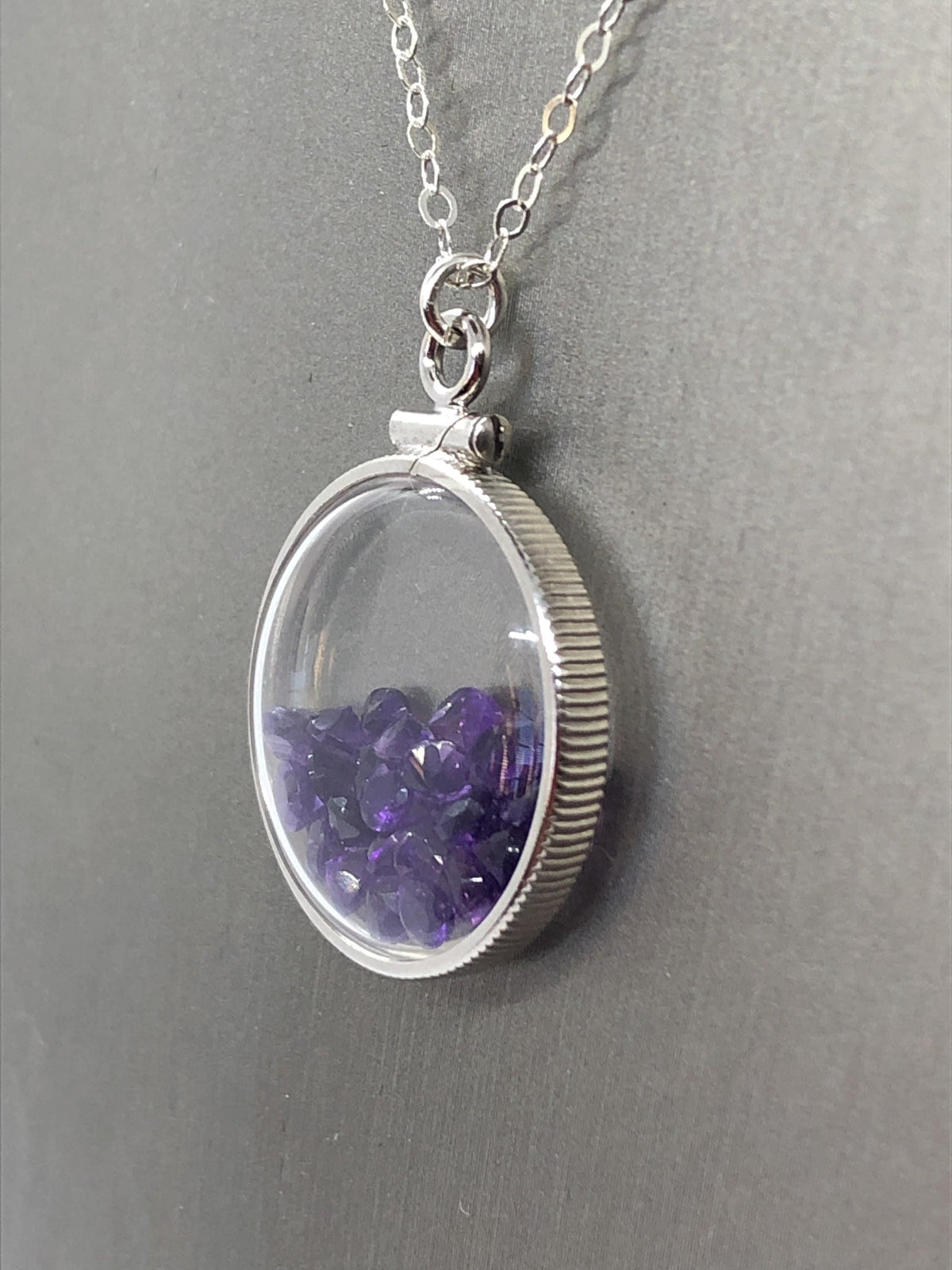 Handmade amethyst/sterling silver shaker locket w/  genuine gems weighing 2.4 tcw, february birthstone. make 1 for your mom! ask me