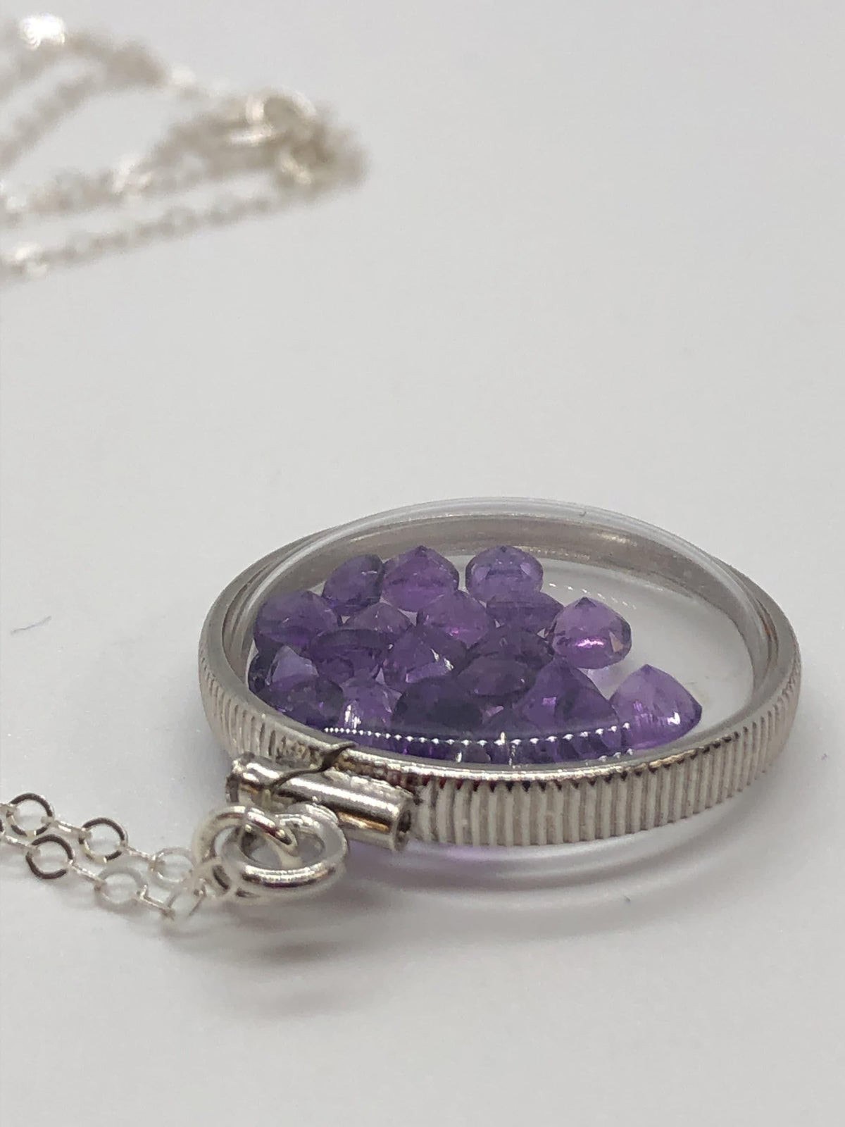 Handmade amethyst/sterling silver shaker locket w/  genuine gems weighing 2.4 tcw, february birthstone. make 1 for your mom! ask me