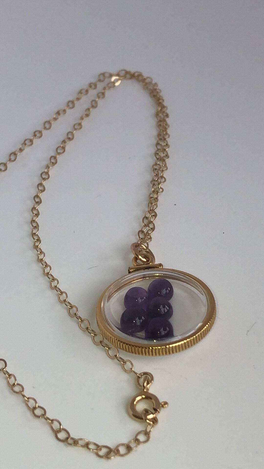 Vintage amethyst shaker locket, gold filled with natural gems, handmade, new old stock 50 years old, customize one for mother's day just ask