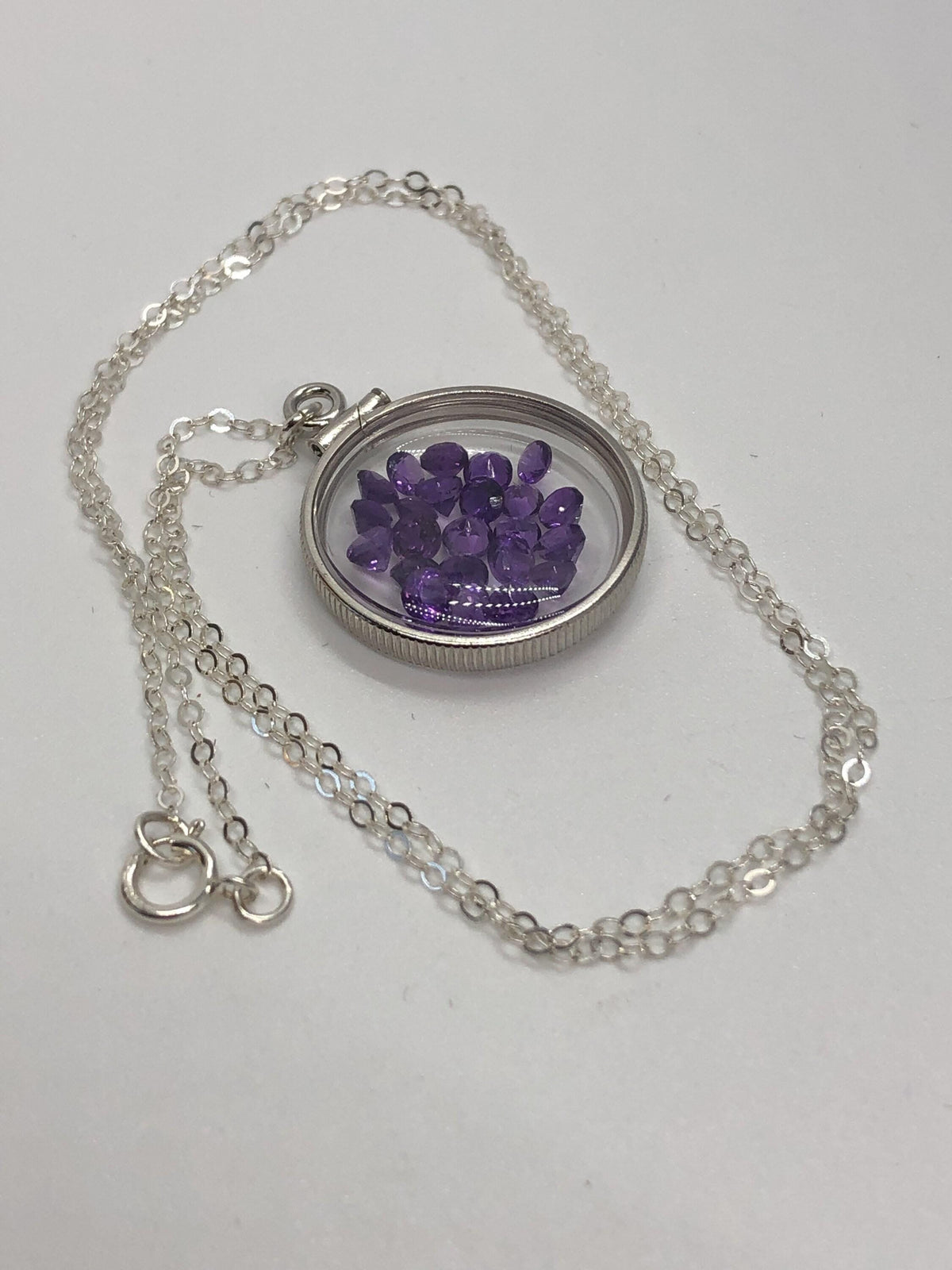 Handmade amethyst/sterling silver shaker locket w/  genuine gems weighing 2.4 tcw, february birthstone. make 1 for your mom! ask me