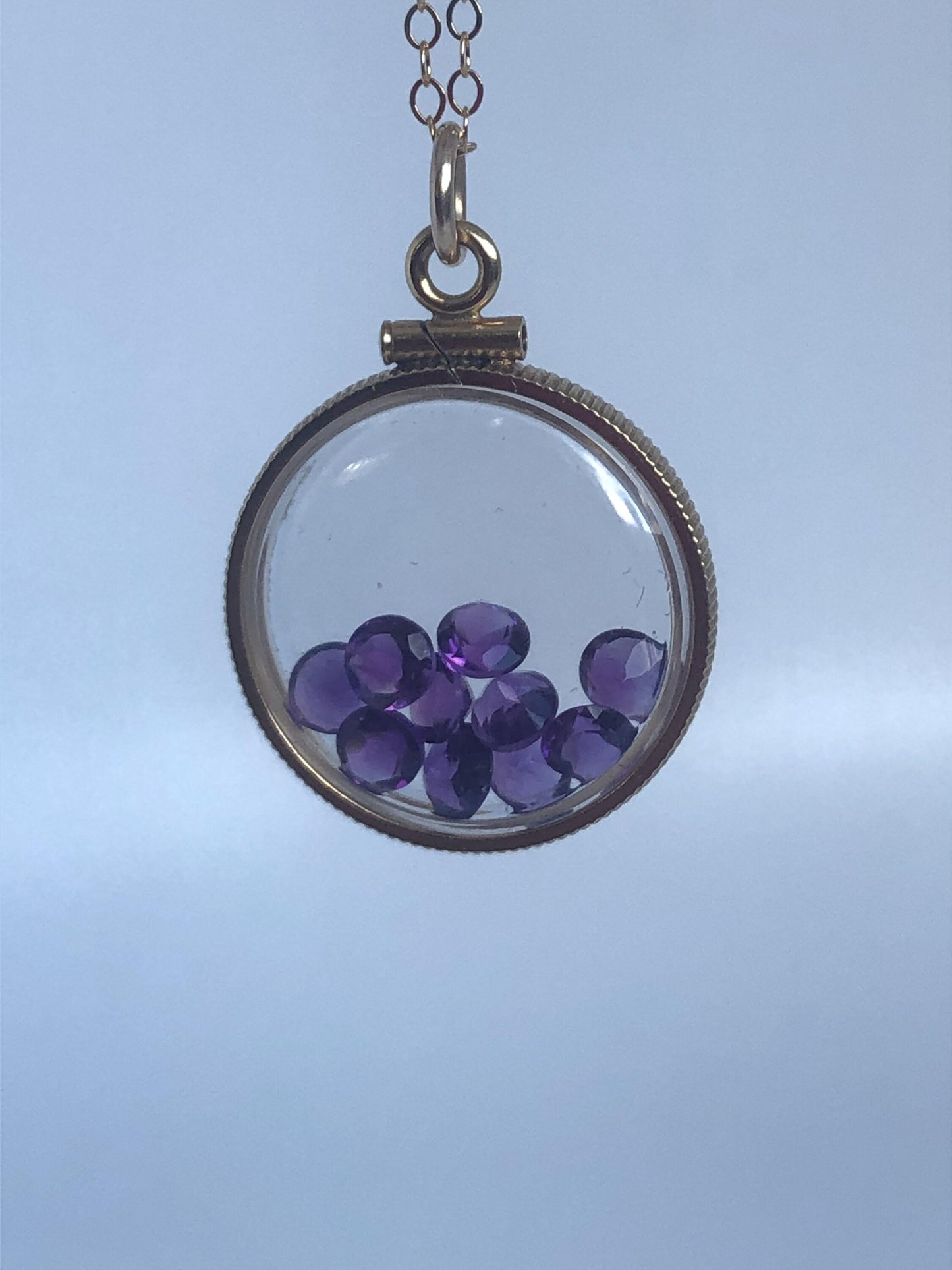 Handmade amethyst shaker locket 20mm, gold filled locket,  2.9  tcw, february birthstone make one for your mom for mother's day, ask me