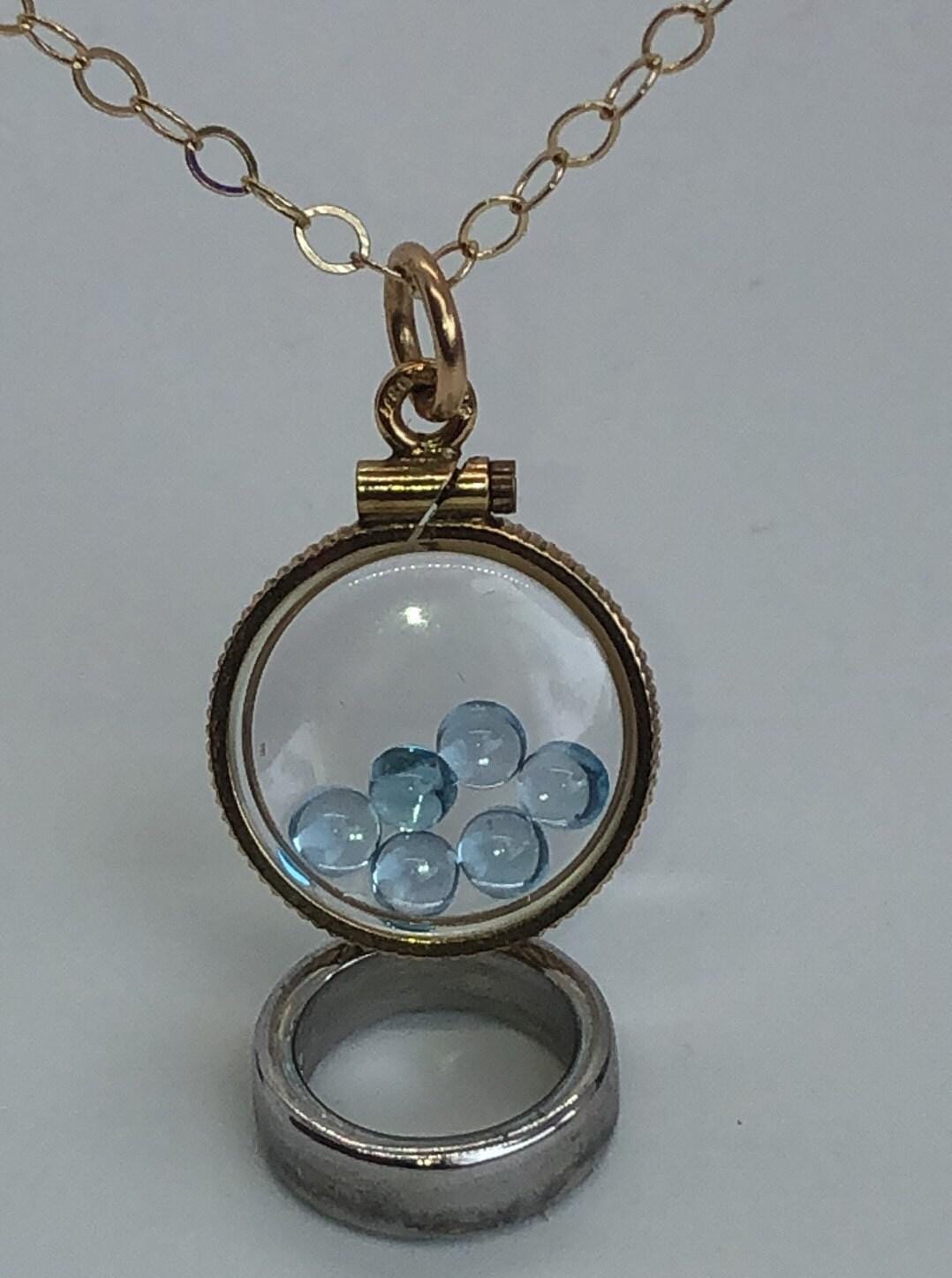 Vintage baby blue natural topaz shaker locket, gold filled with genuine gems. new old stock 50 years old! limited supply custom for mom? ask