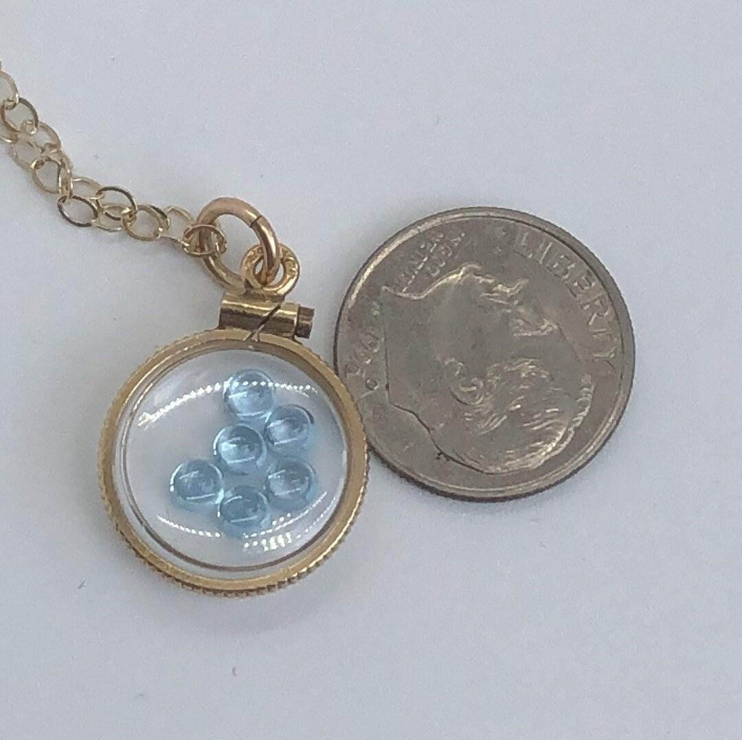 Vintage baby blue natural topaz shaker locket, gold filled with genuine gems. new old stock 50 years old! limited supply custom for mom? ask