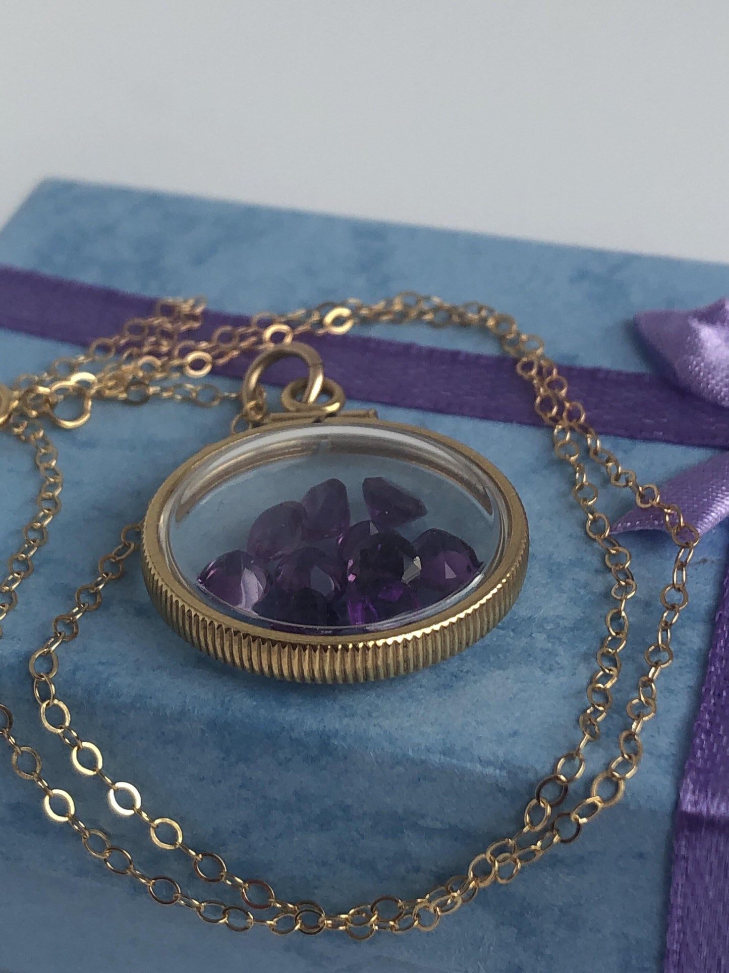 Handmade amethyst shaker locket 20mm, gold filled locket,  2.9  tcw, february birthstone make one for your mom for mother's day, ask me