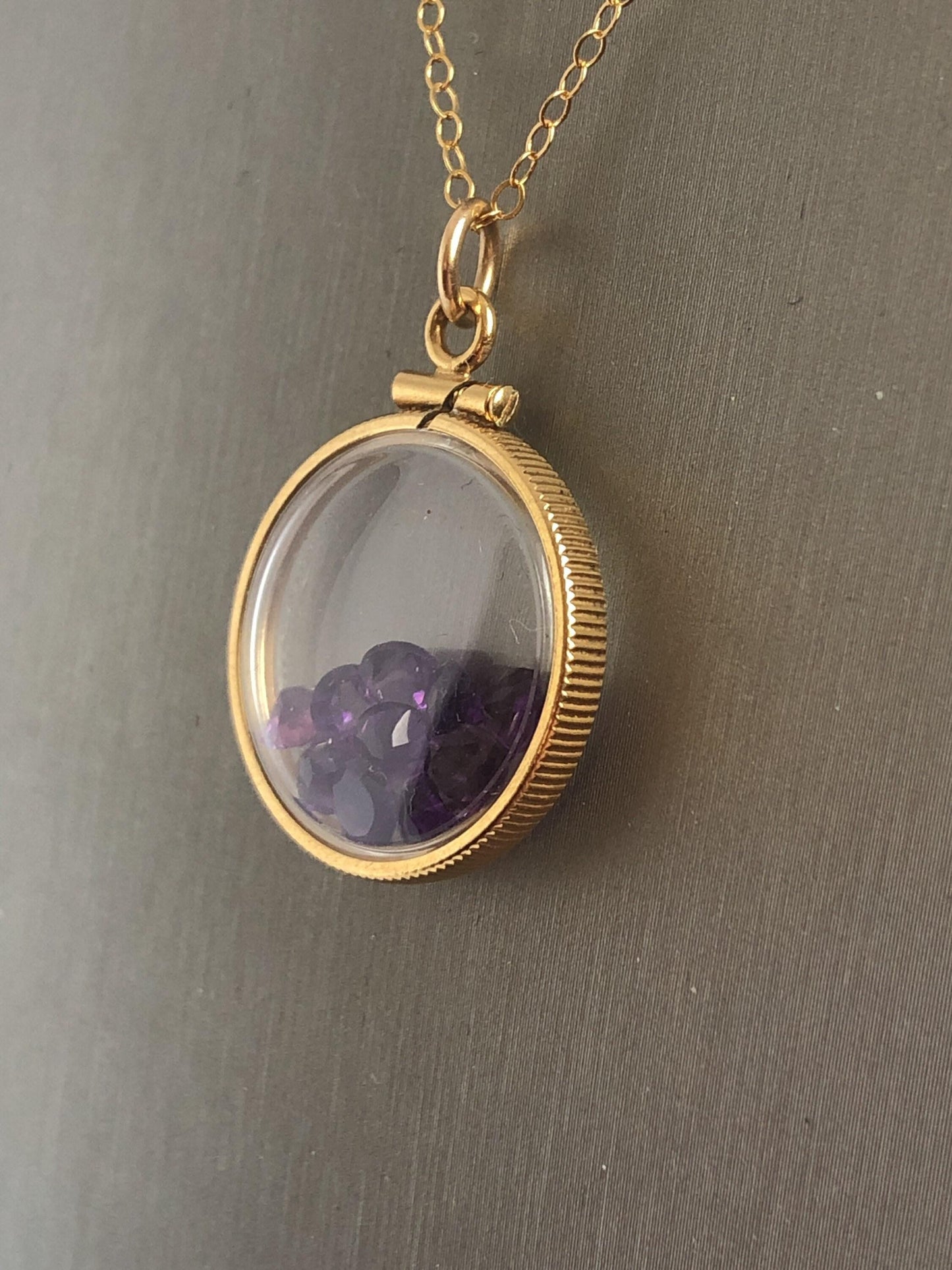 Handmade amethyst shaker locket 20mm, gold filled locket,  2.9  tcw, february birthstone make one for your mom for mother's day, ask me