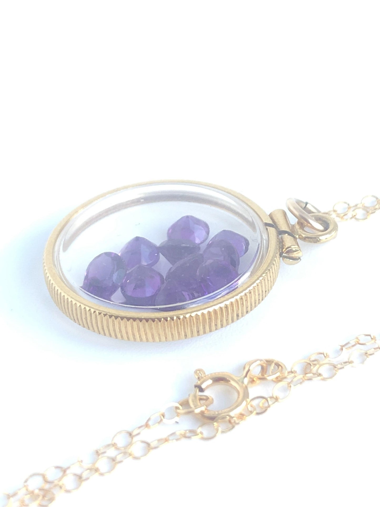 Handmade amethyst shaker locket 20mm, gold filled locket,  2.9  tcw, february birthstone make one for your mom for mother's day, ask me