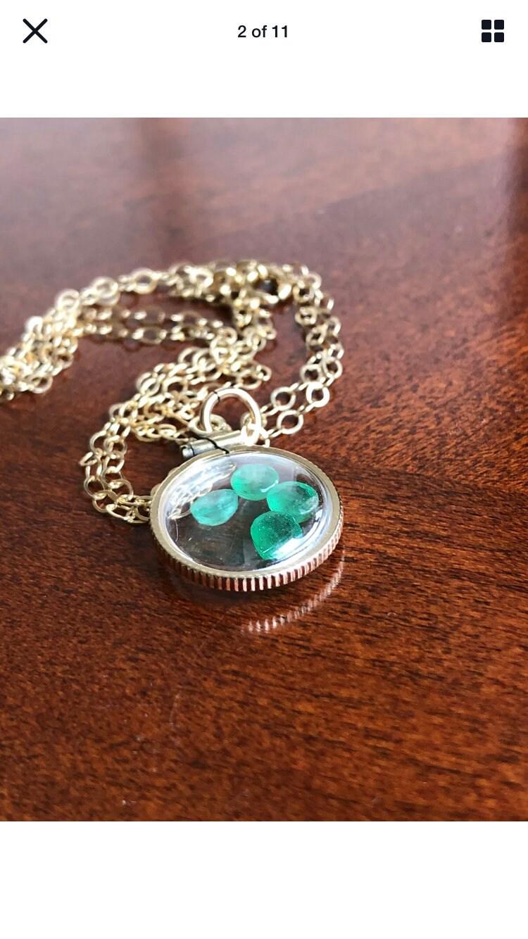 Vintage emerald shaker locket, 12k gold filled, genuine natural stones new old stock 50 years old. make a locket for your mom