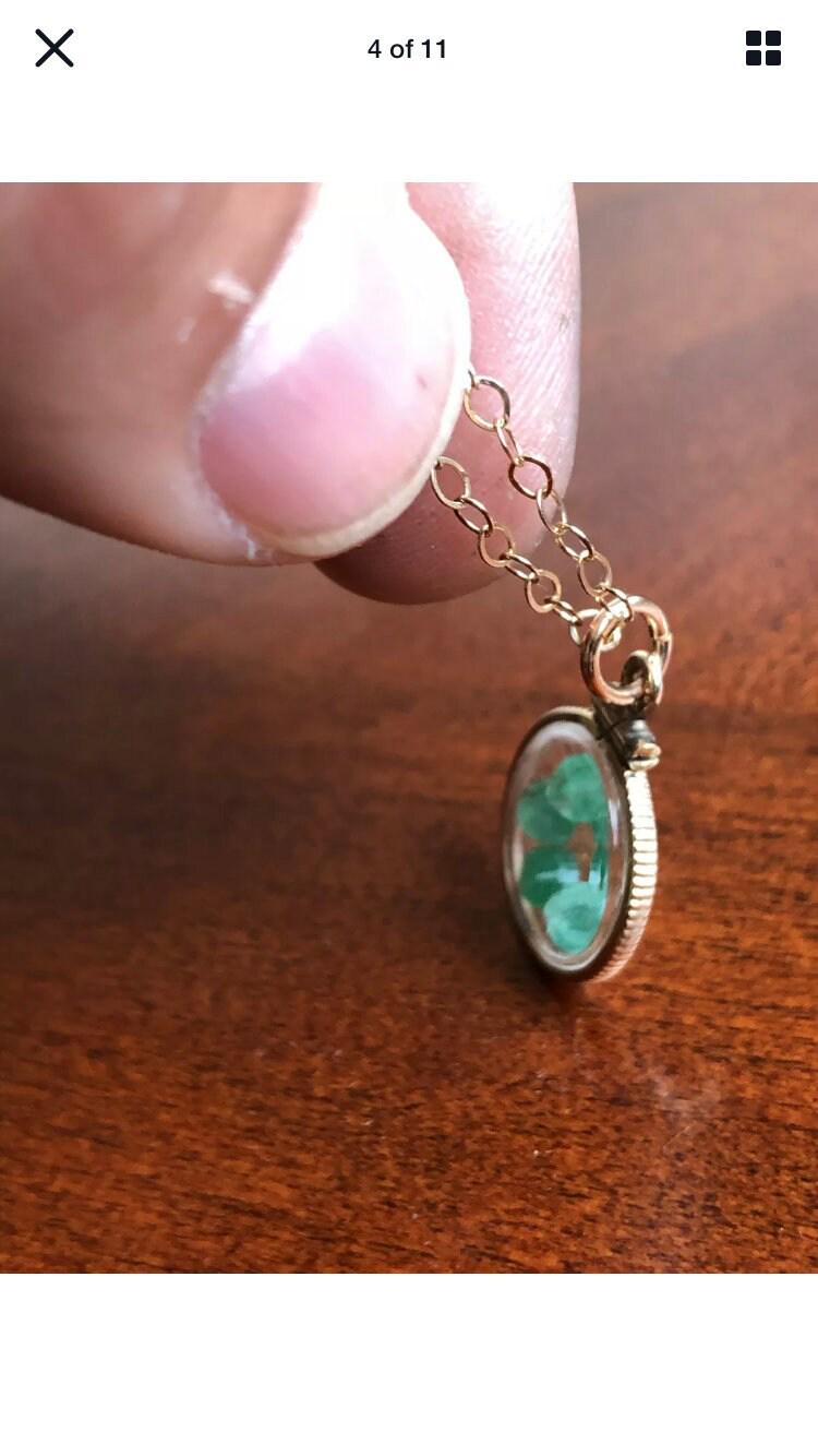 Vintage emerald shaker locket, 12k gold filled, genuine natural stones new old stock 50 years old. make a locket for your mom