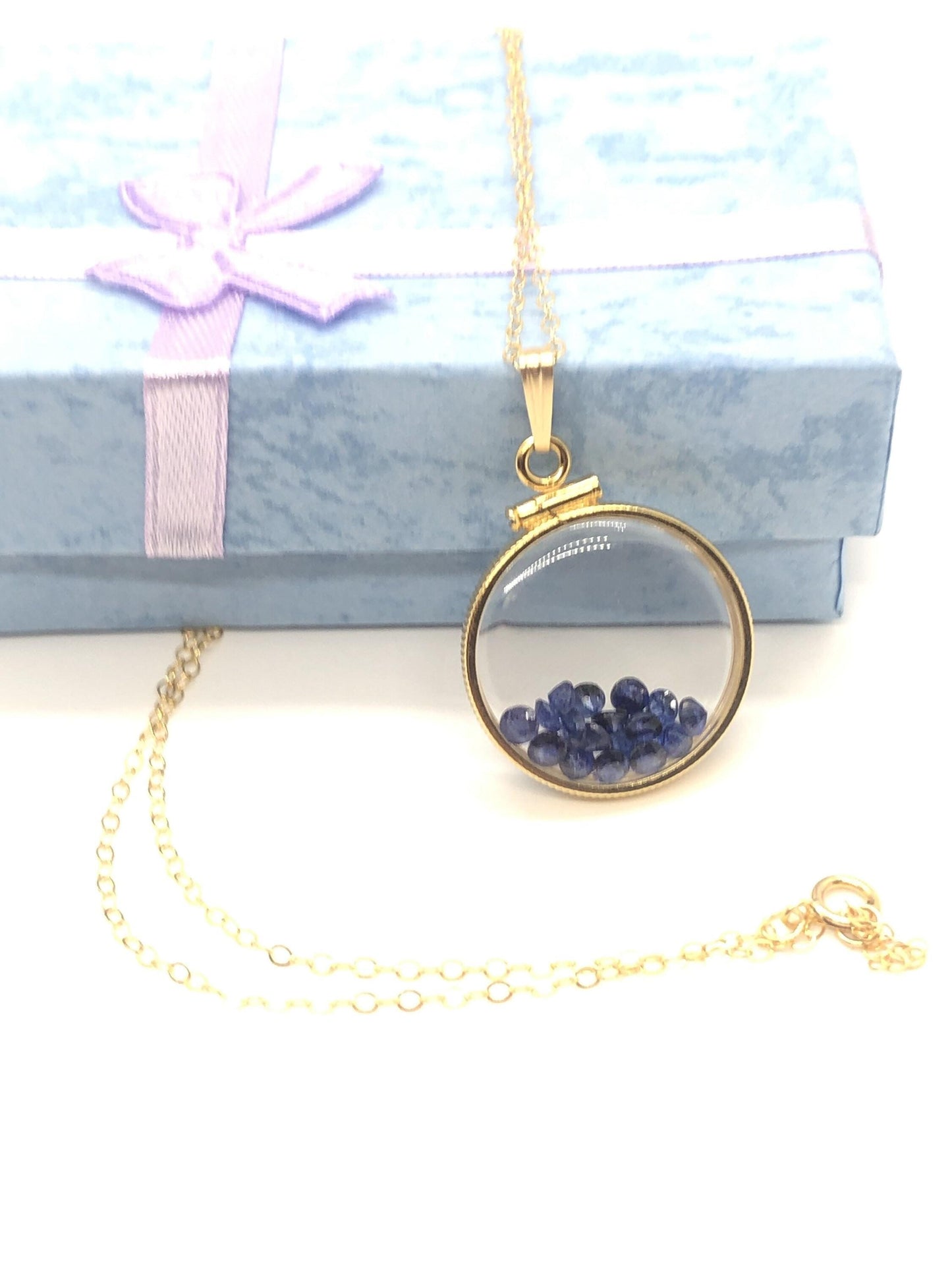 Handmade sapphire shaker locket 14k gf or silver filled w/ beautiful september birthstone, you can custom create a locket for mother’s day