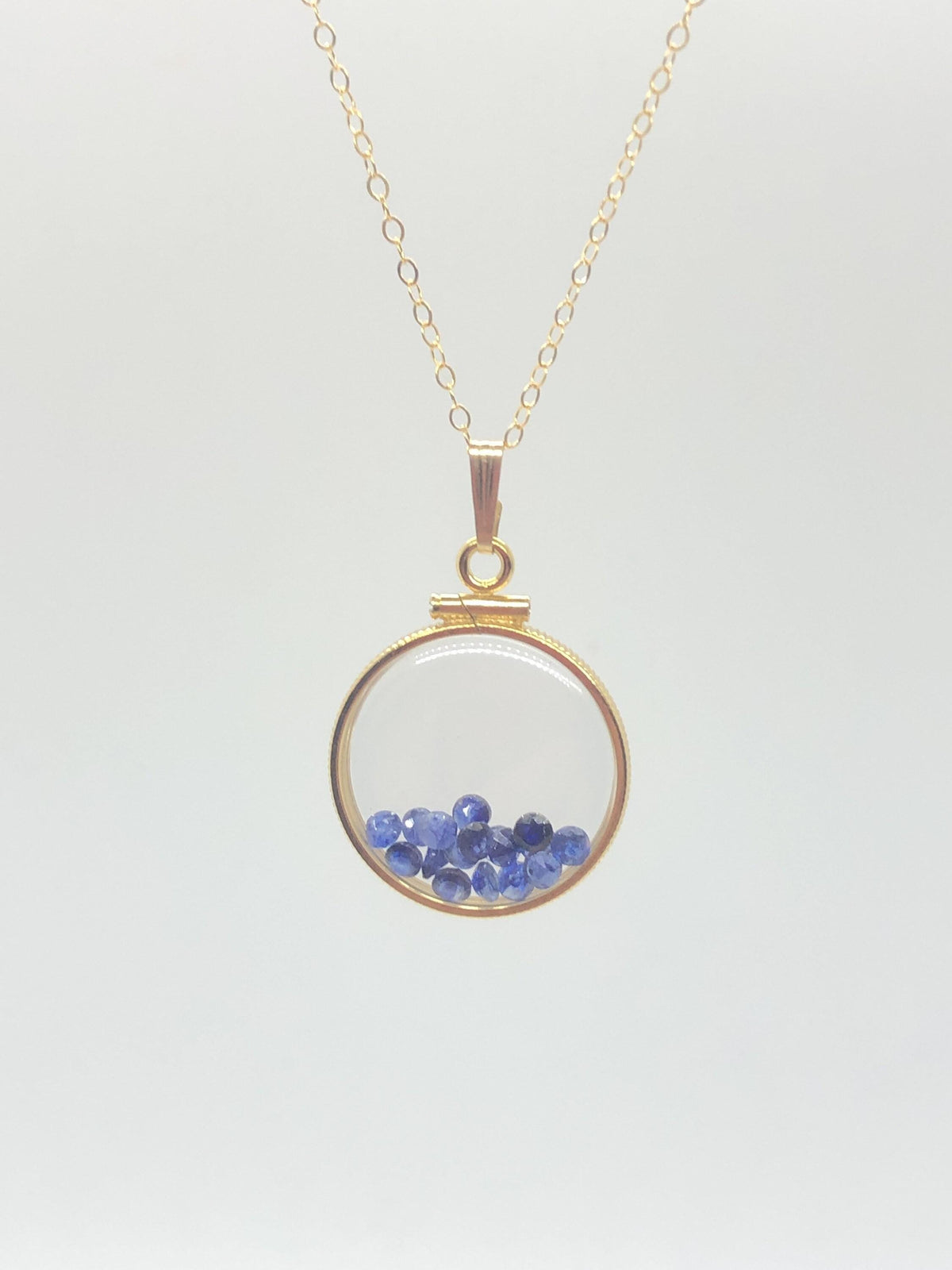Handmade sapphire shaker locket 14k gf or silver filled w/ beautiful september birthstone, you can custom create a locket for mother’s day
