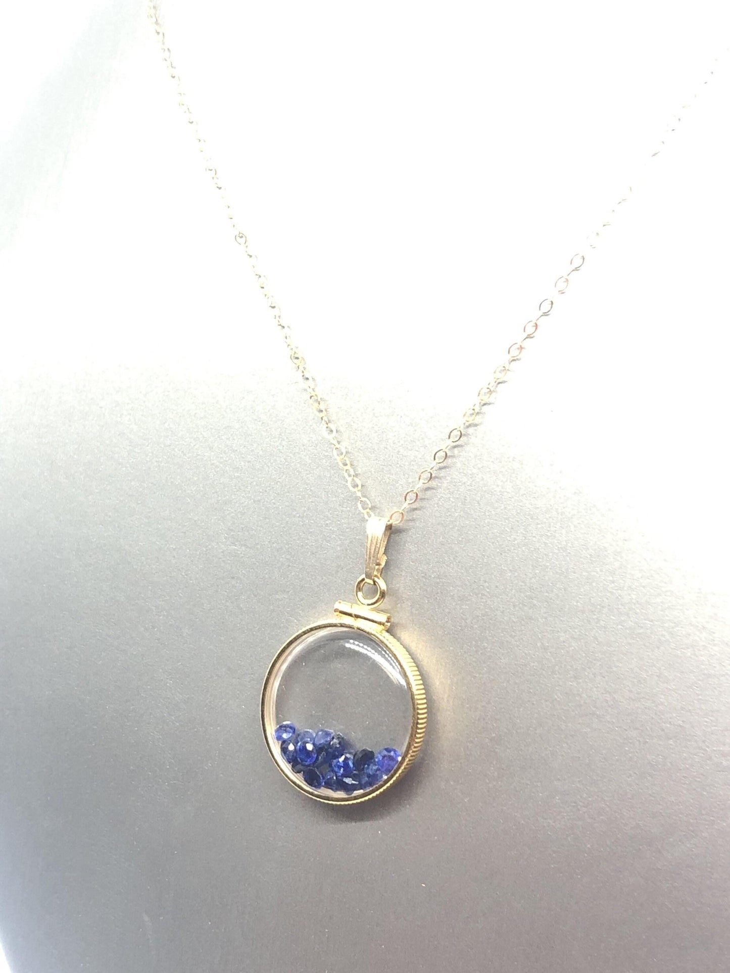 Handmade sapphire shaker locket 14k gf or silver filled w/ beautiful september birthstone, you can custom create a locket for mother’s day