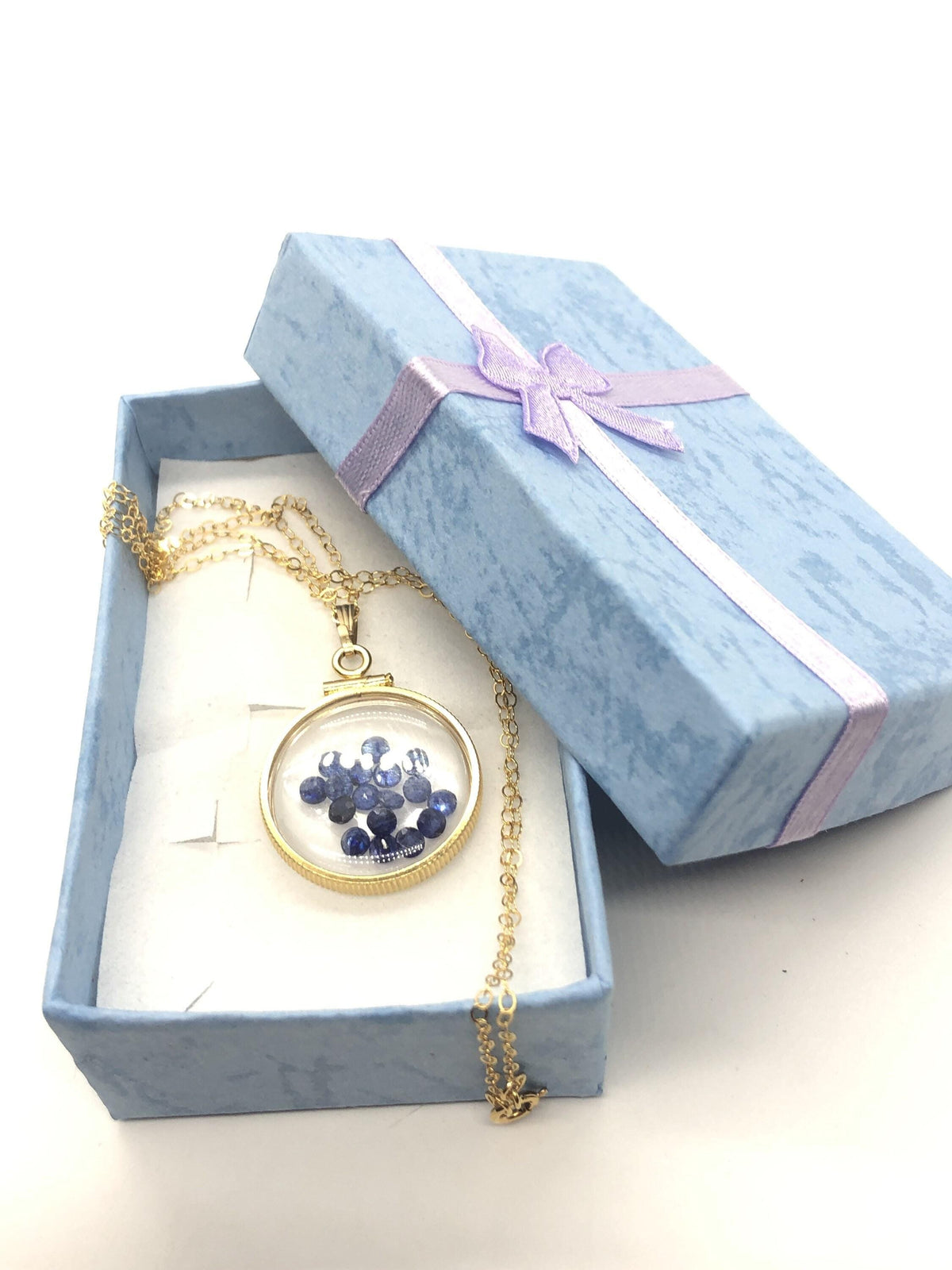 Handmade sapphire shaker locket 14k gf or silver filled w/ beautiful september birthstone, you can custom create a locket for mother’s day
