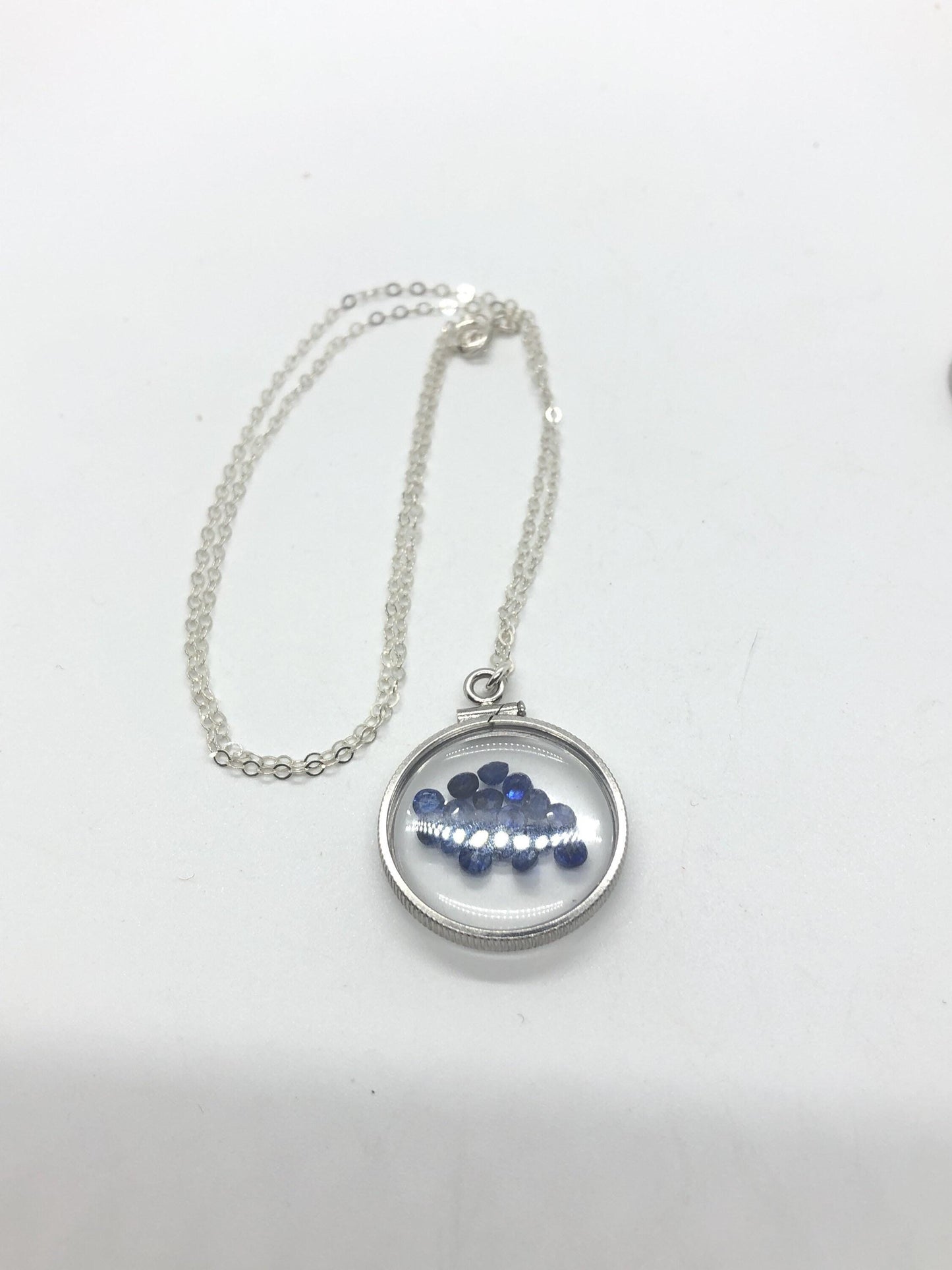 Handmade sapphire shaker locket 14k gf or silver filled w/ beautiful september birthstone, you can custom create a locket for mother’s day