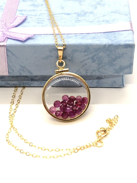 Handmade 3.0 tcw ruby shaker locket 14k gold filled/silver w/ beautiful july birthstone