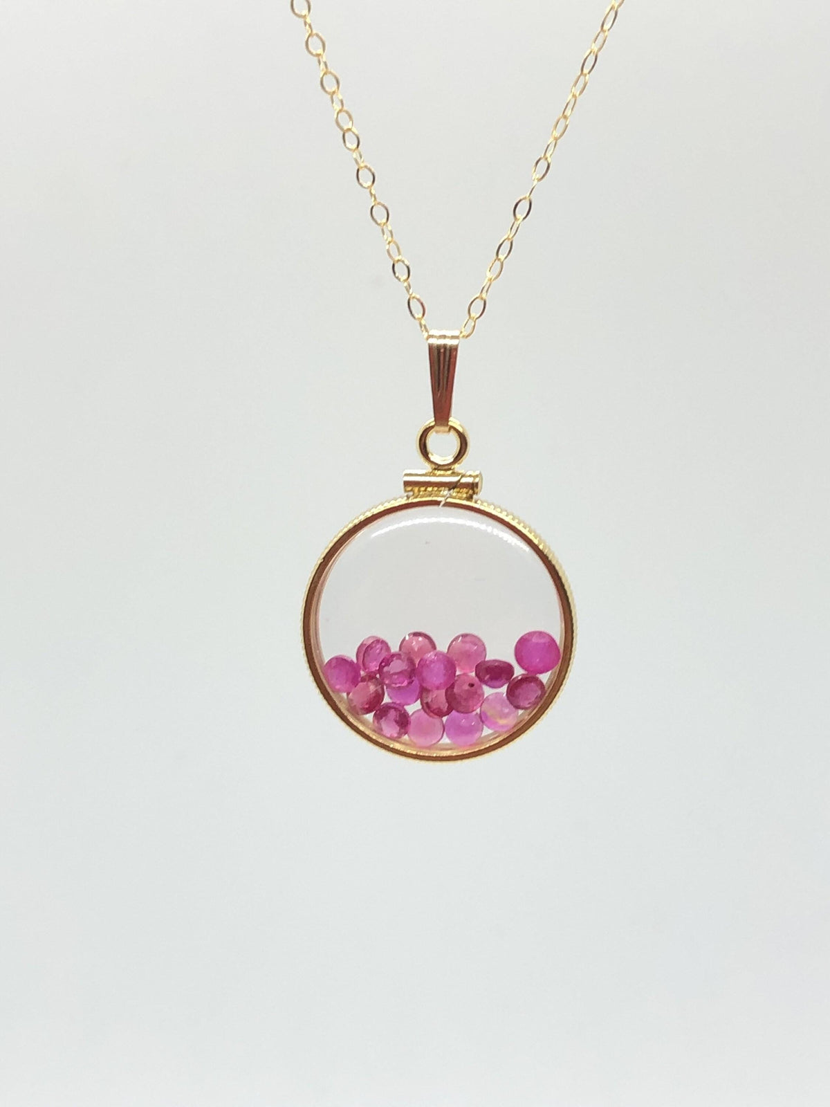 Handmade 3.0 tcw ruby shaker locket 14k gold filled/silver w/ beautiful july birthstone