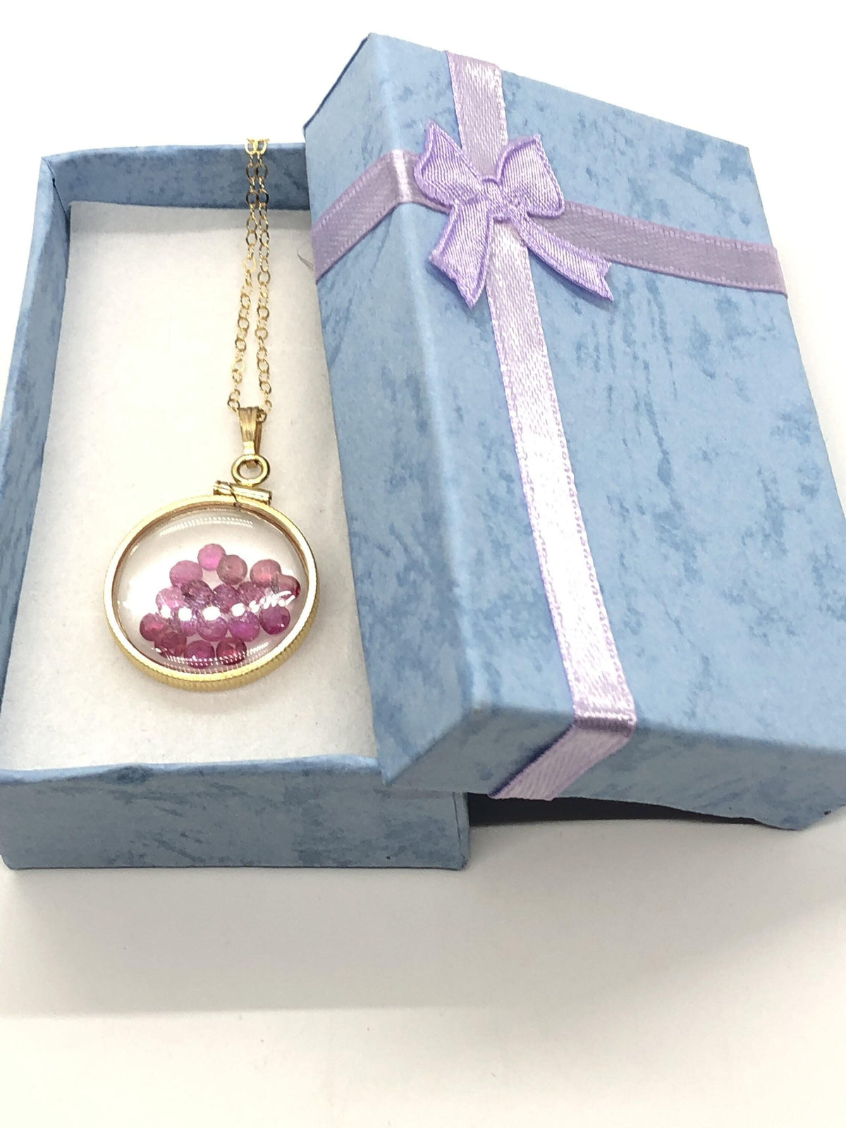 Handmade 3.0 tcw ruby shaker locket 14k gold filled/silver w/ beautiful july birthstone