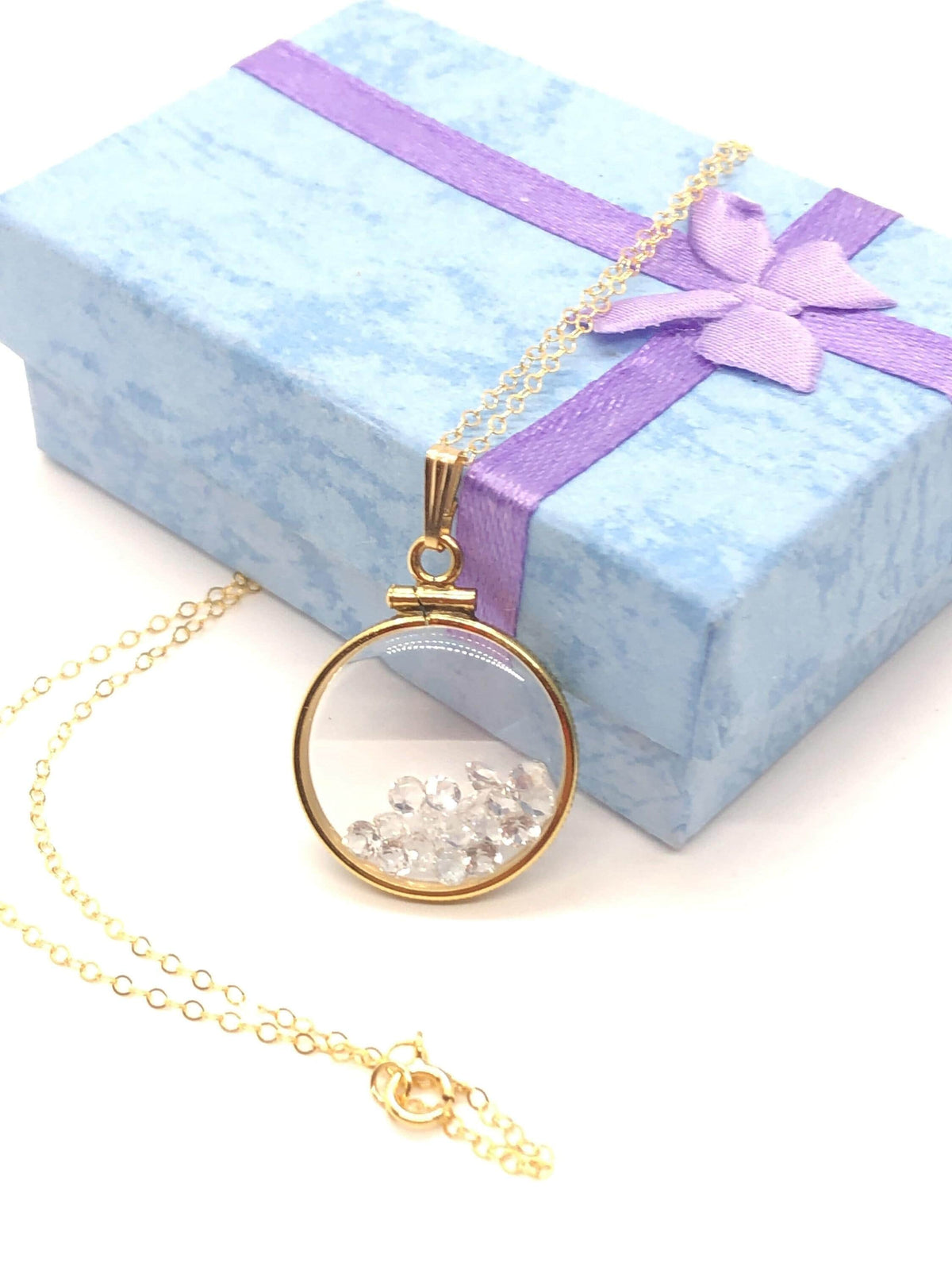 Vintage white topaz shaker locket 12k gold filled w/beautiful april birthstone, new old stock, you can custom create one for mother’s day