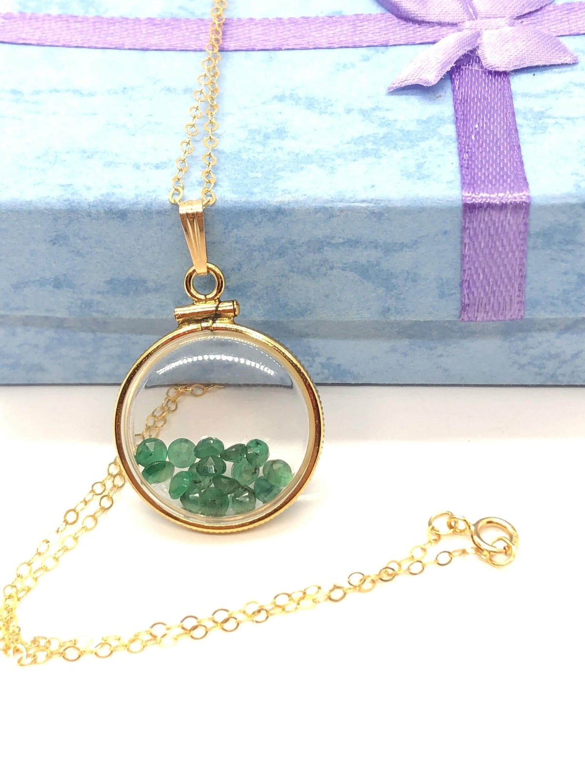 Vintage emerald shaker locket 12k gold filled with beautiful may birthstone, new old stock, customer can custom create for mother’s day