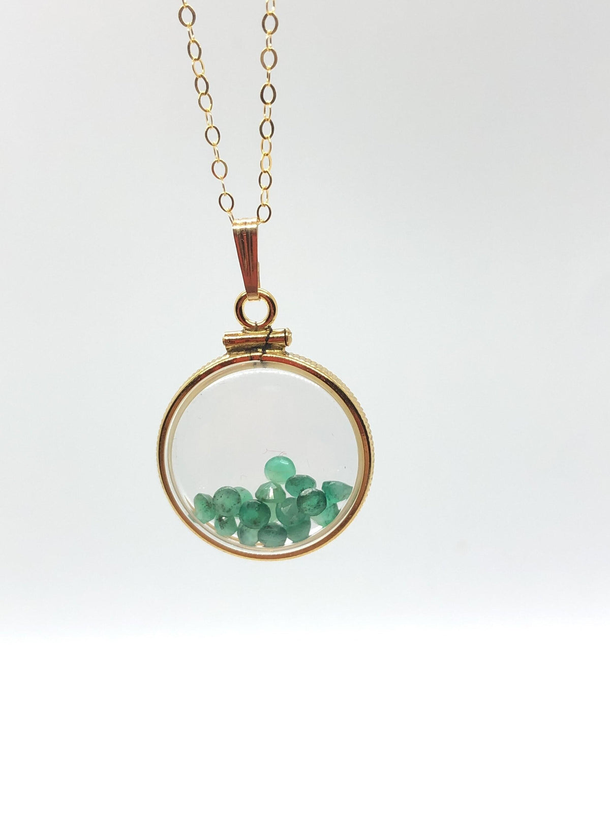Vintage emerald shaker locket 12k gold filled with beautiful may birthstone, new old stock, customer can custom create for mother’s day
