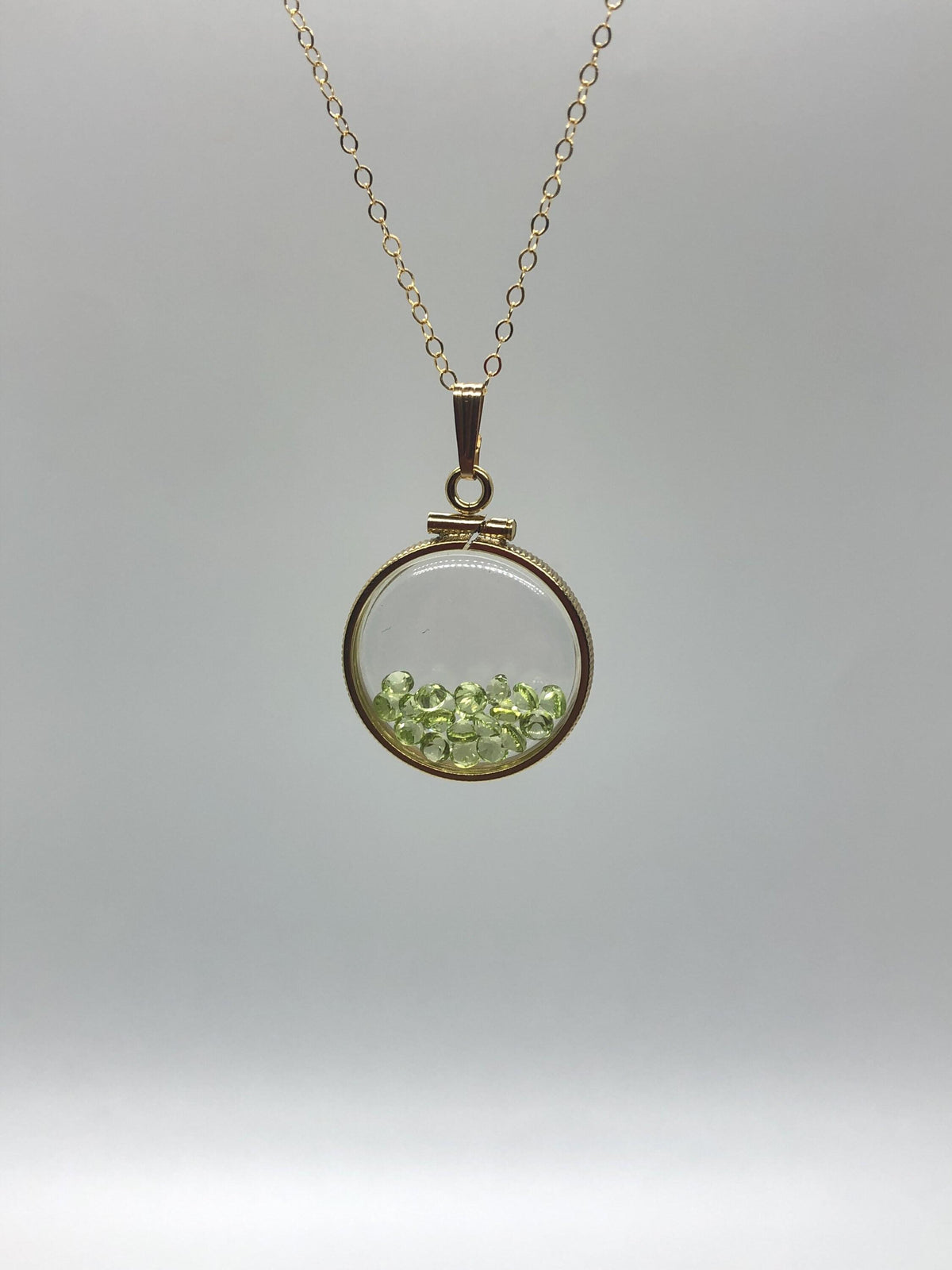 Handmade peridot shaker locket 14k gold filled or silver with beautiful august birthstone, 2.0 tcw