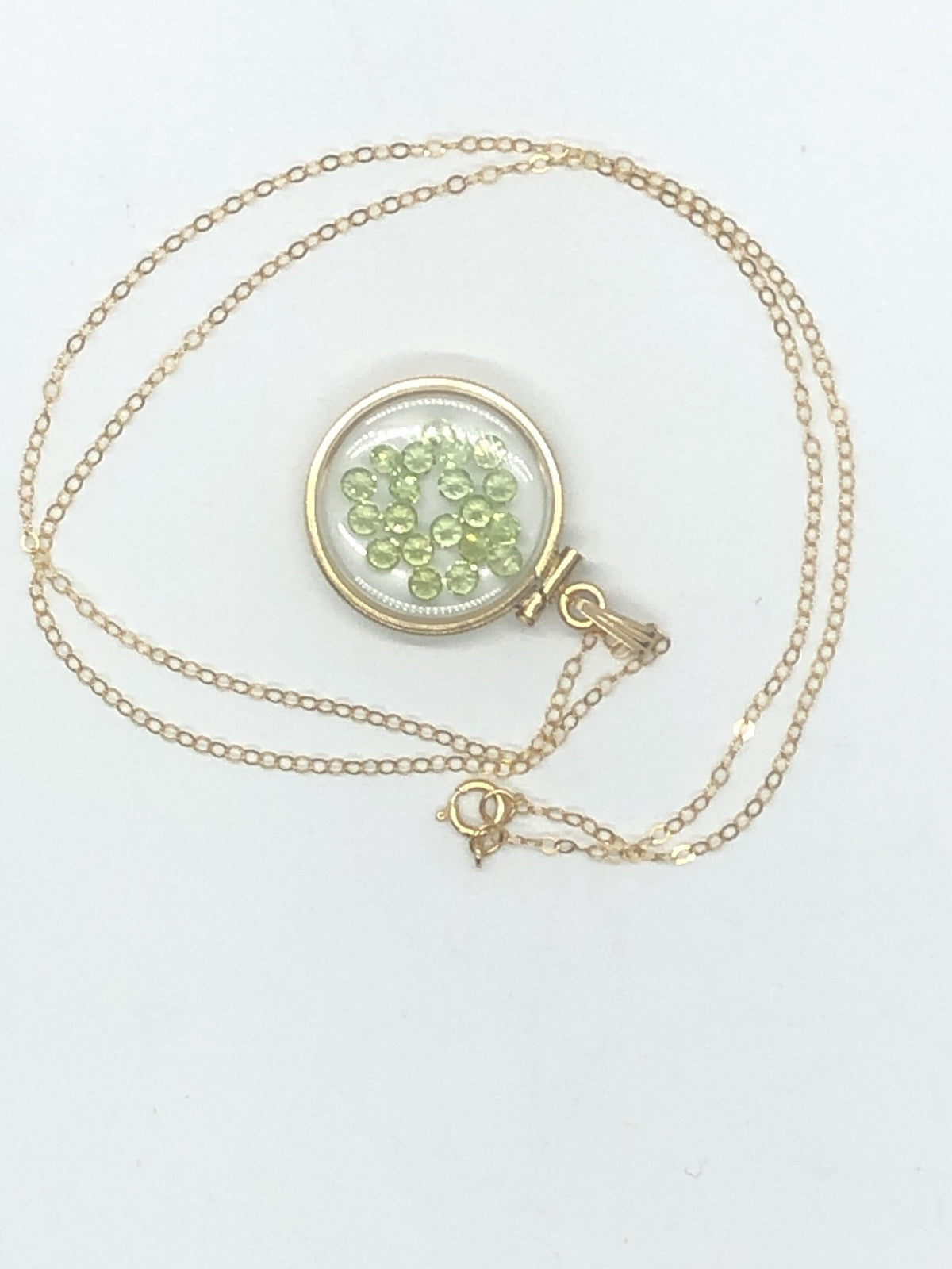 Handmade peridot shaker locket 14k gold filled or silver with beautiful august birthstone, 2.0 tcw