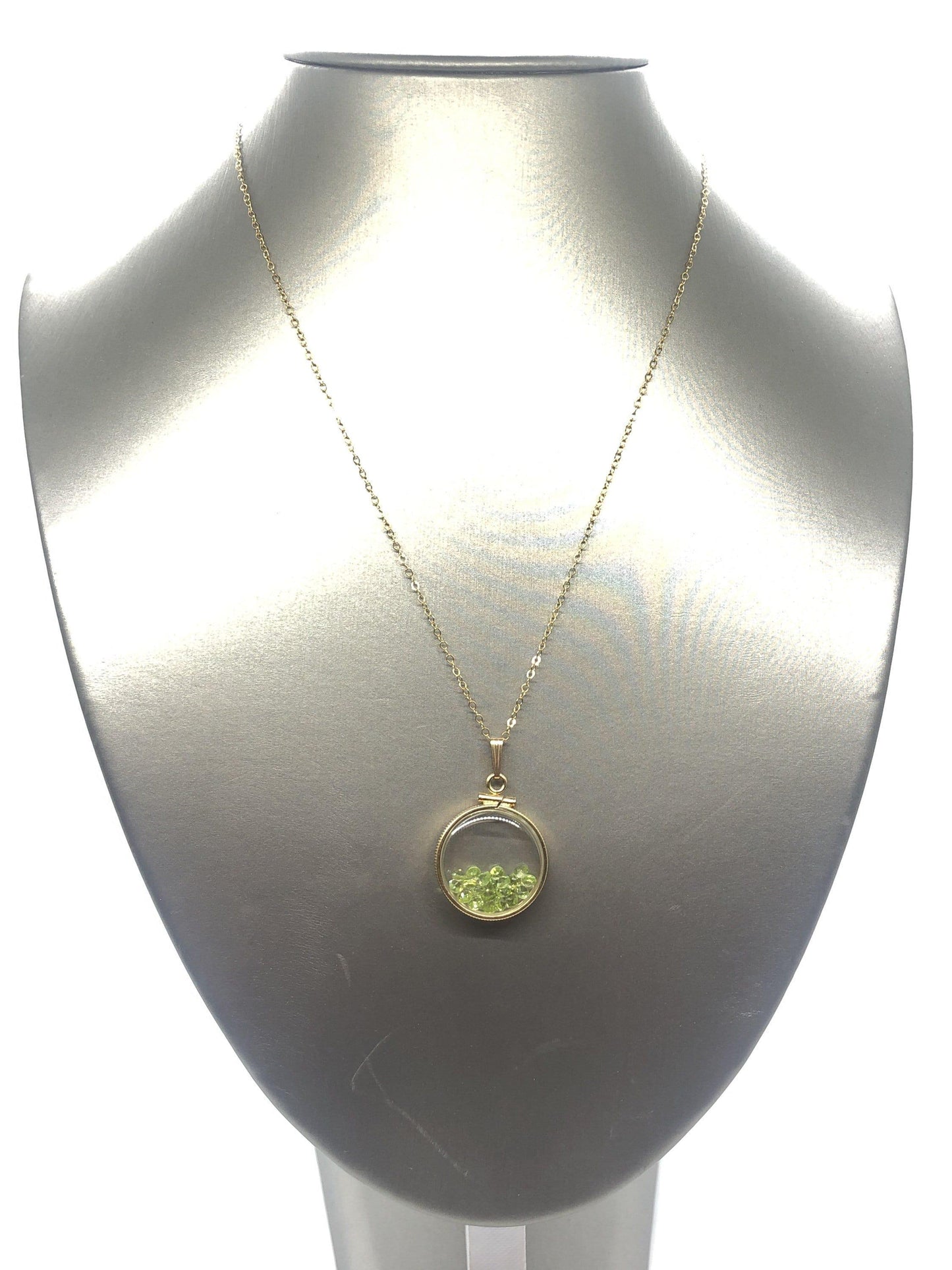Handmade peridot shaker locket 14k gold filled or silver with beautiful august birthstone, 2.0 tcw