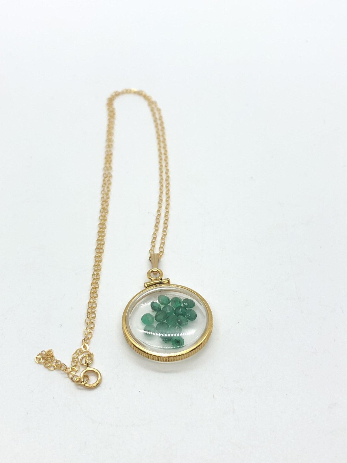 Vintage emerald shaker locket 12k gold filled with beautiful may birthstone, new old stock, customer can custom create for mother’s day
