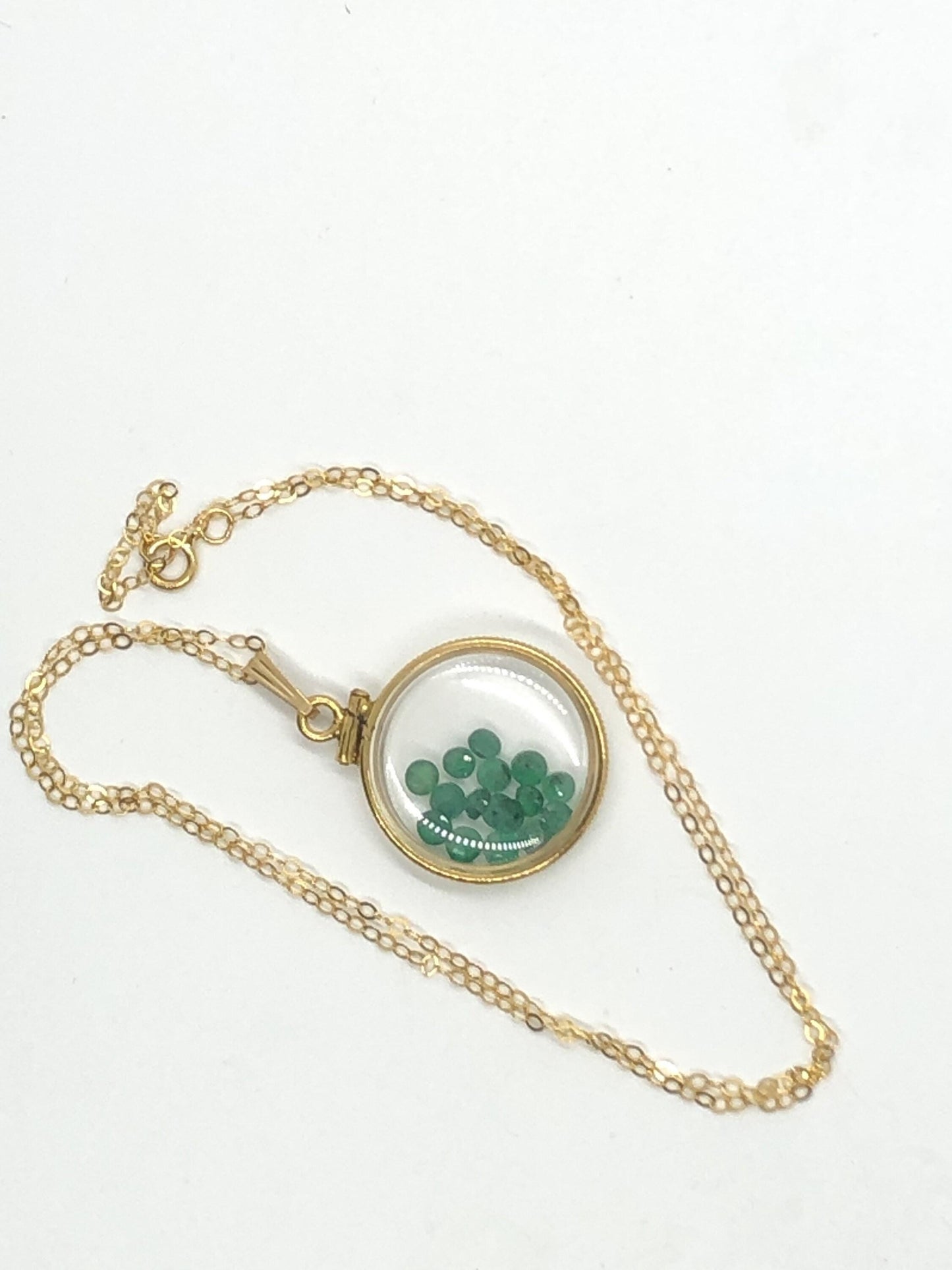 Vintage emerald shaker locket 12k gold filled with beautiful may birthstone, new old stock, customer can custom create for mother’s day