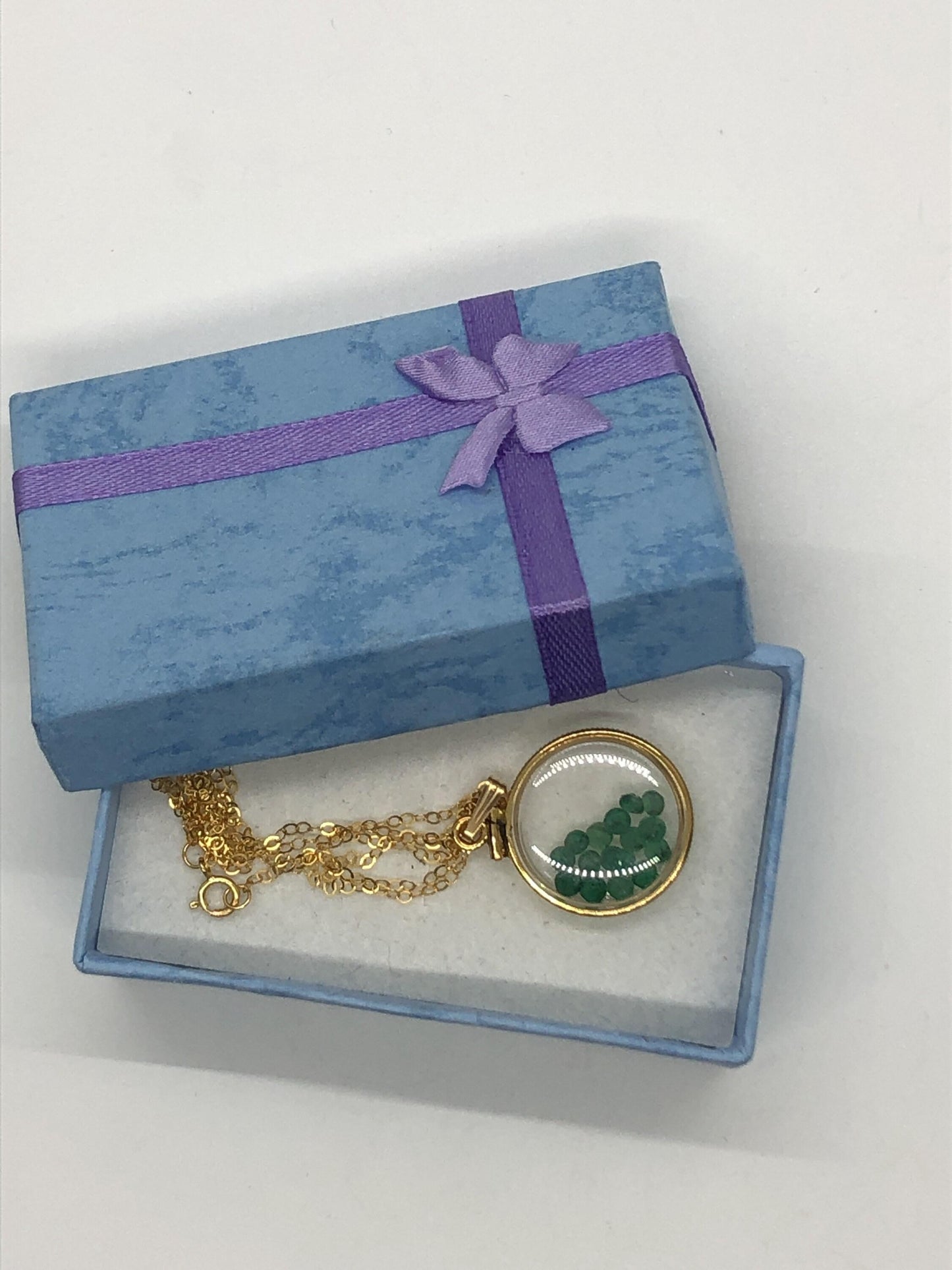 Vintage emerald shaker locket 12k gold filled with beautiful may birthstone, new old stock, customer can custom create for mother’s day