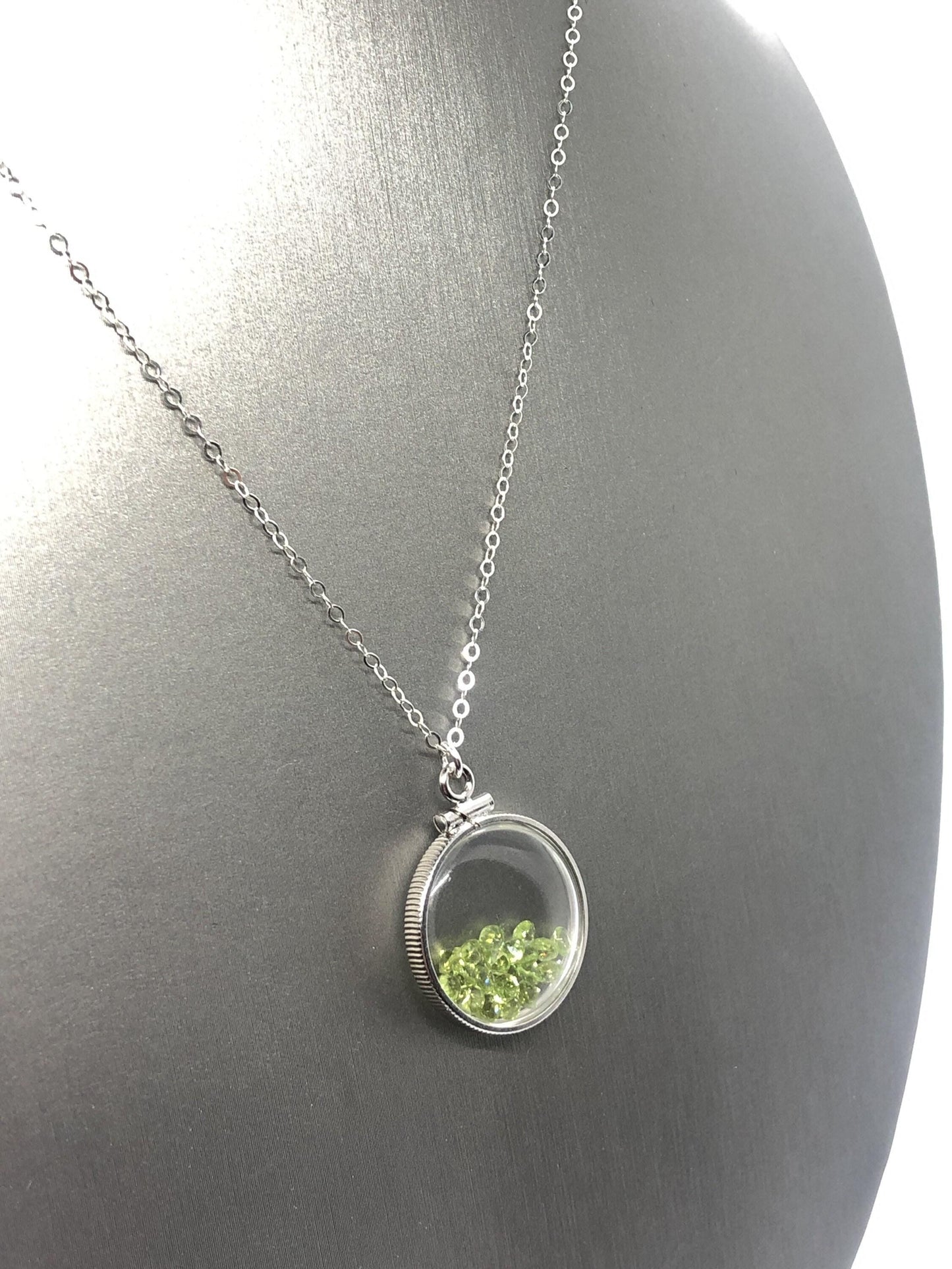 Handmade peridot shaker locket 14k gold filled or silver with beautiful august birthstone, 2.0 tcw