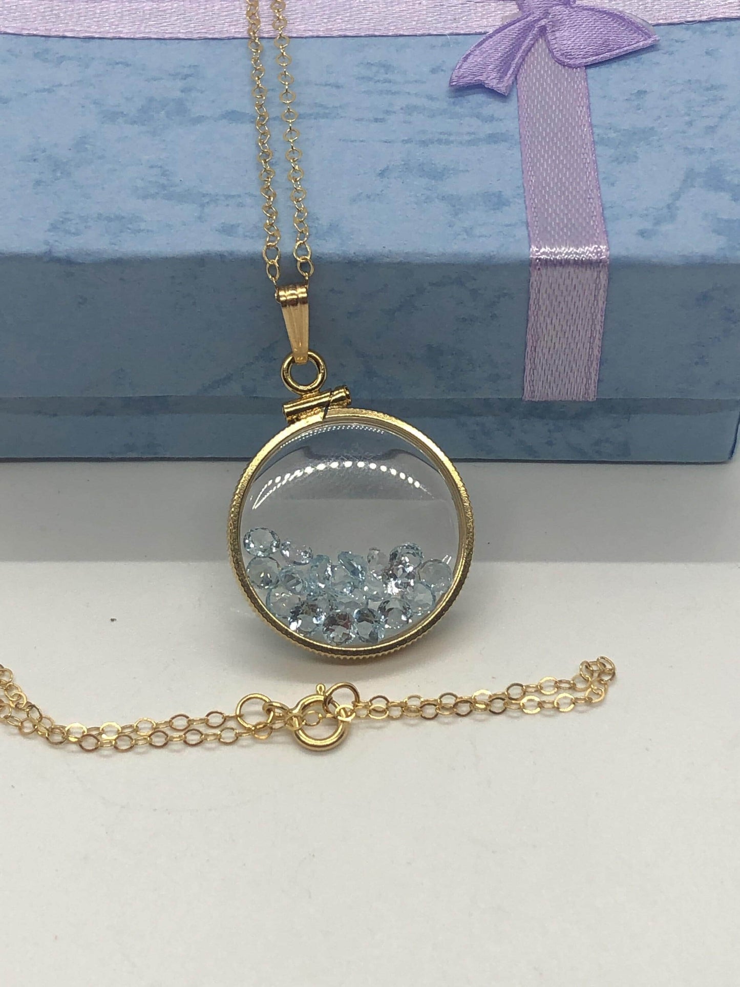 Handmade topaz  shaker locket 14k gold filled or silver with beautiful november birthstone, 2.0 tcw