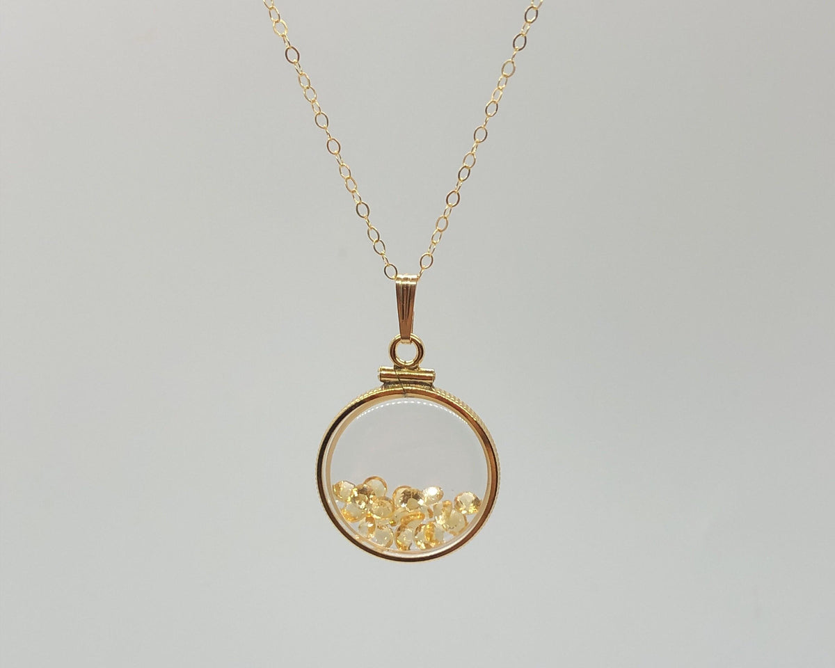 Vintage citrine shaker locket 12k gold filled with beautiful november birthstone, new old stock, customer can custom create for mother’s day