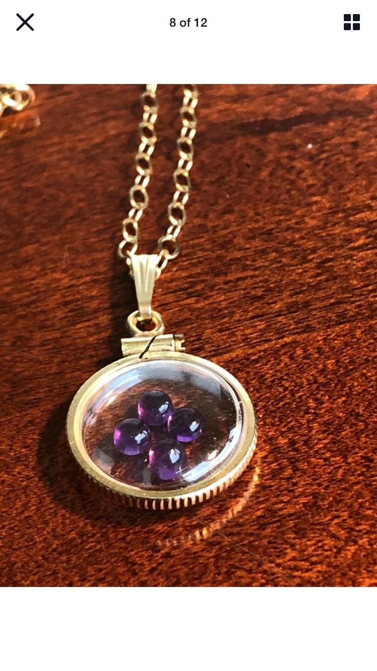 Vintage amethyst  shaker locket gold filled with beautiful loose  gemstone cabochons, hand made new old stock