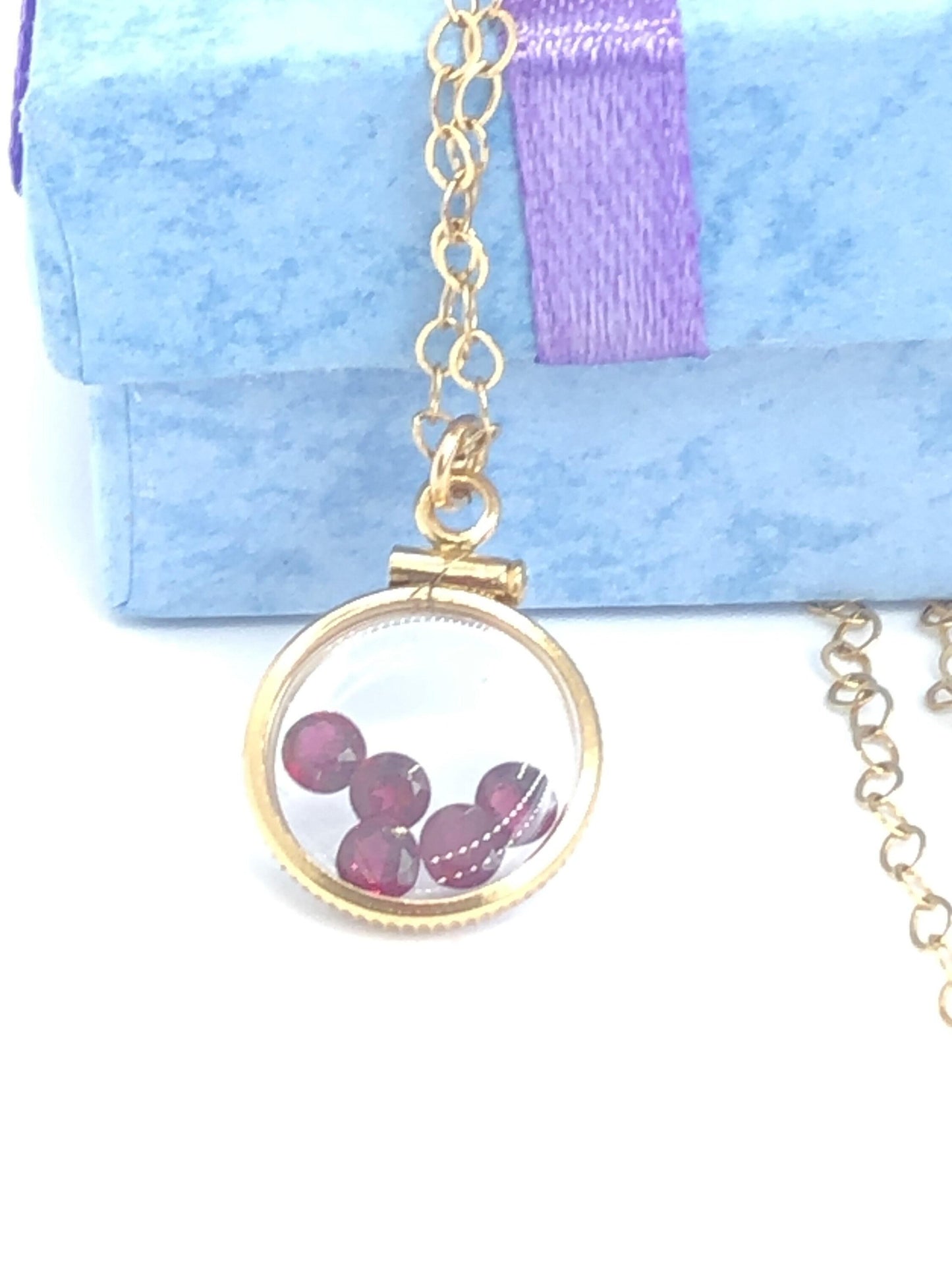 Dainty handmade garnet shaker locket ,14k gold filled w .91 ctw of  gems, january birthstone customize one for your mother's day? just ask