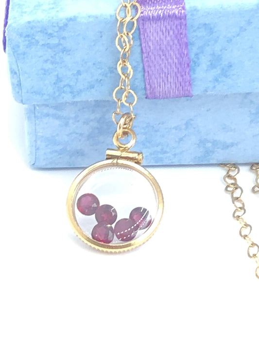 Dainty handmade garnet shaker locket ,14k gold filled w .91 ctw of  gems, january birthstone customize one for your mother's day? just ask