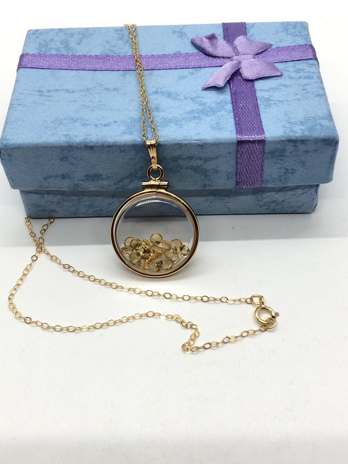 Vintage citrine shaker locket 12k gold filled with beautiful november birthstone, new old stock, customer can custom create for mother’s day
