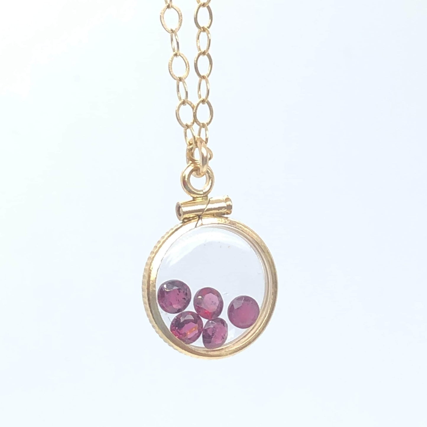 Dainty handmade garnet shaker locket ,14k gold filled w .91 ctw of  gems, january birthstone customize one for your mother's day? just ask