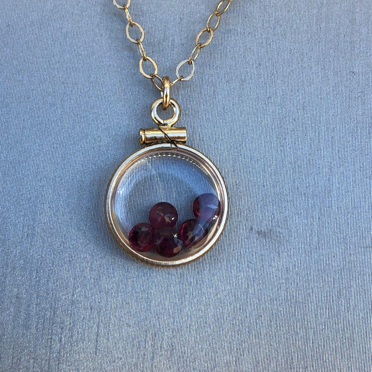 Dainty handmade garnet shaker locket ,14k gold filled w .91 ctw of  gems, january birthstone customize one for your mother's day? just ask