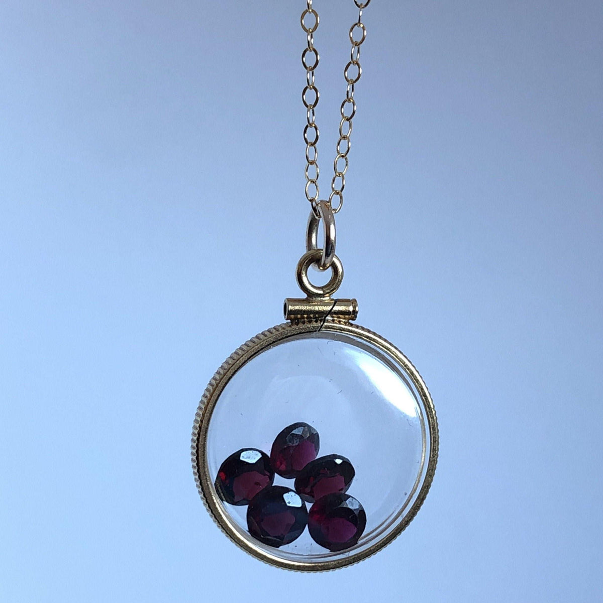 Handmade garnet shaker locket, 14k gold filled w/ 3.55 ctw genuine gems. january birthstone customize one for your mother's day? ask me