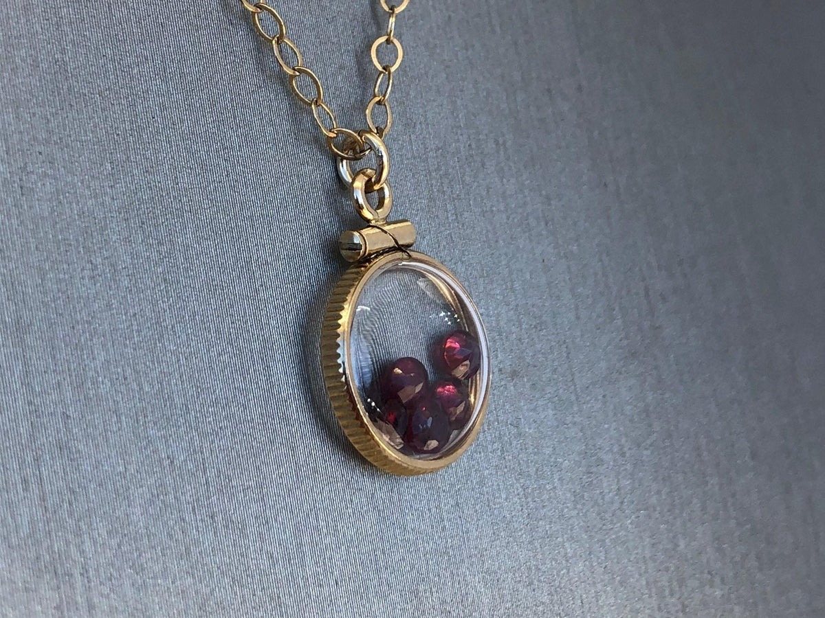 Dainty handmade garnet shaker locket ,14k gold filled w .91 ctw of  gems, january birthstone customize one for your mother's day? just ask