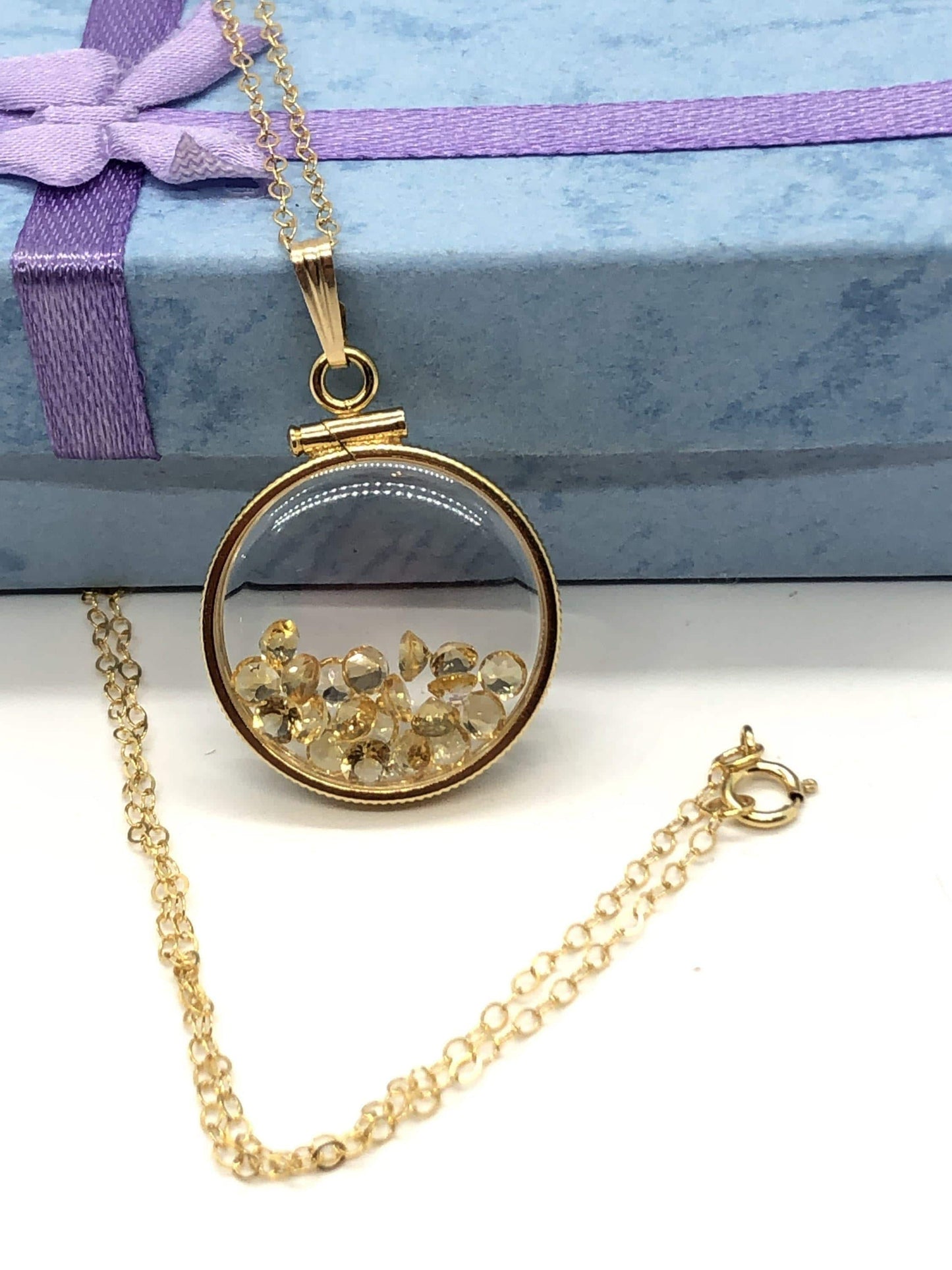 Handmade citrine shaker locket 14k gold filled with beautiful november birthstone. you can custom create one for mother’s day ask