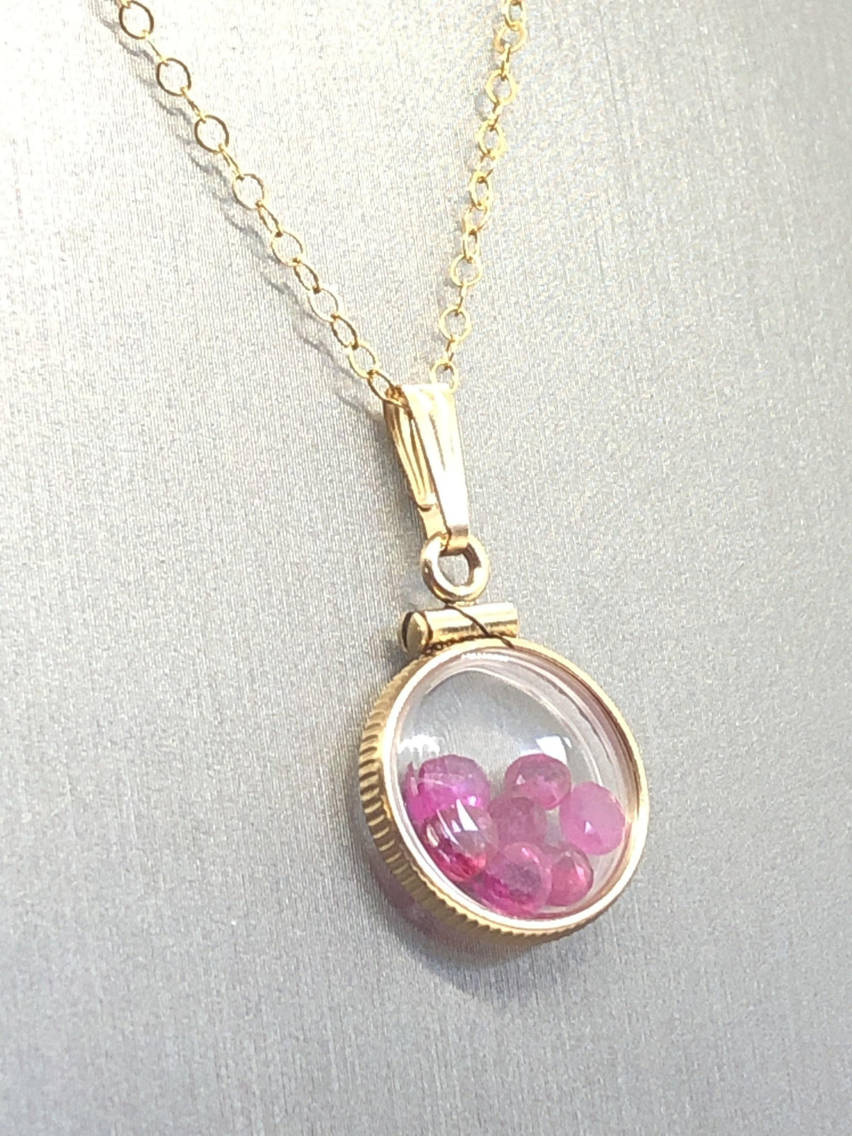 Handmade ruby shaker locket 14k gold filled or silver silver with beautiful july birthstone, 1.26 tcw
