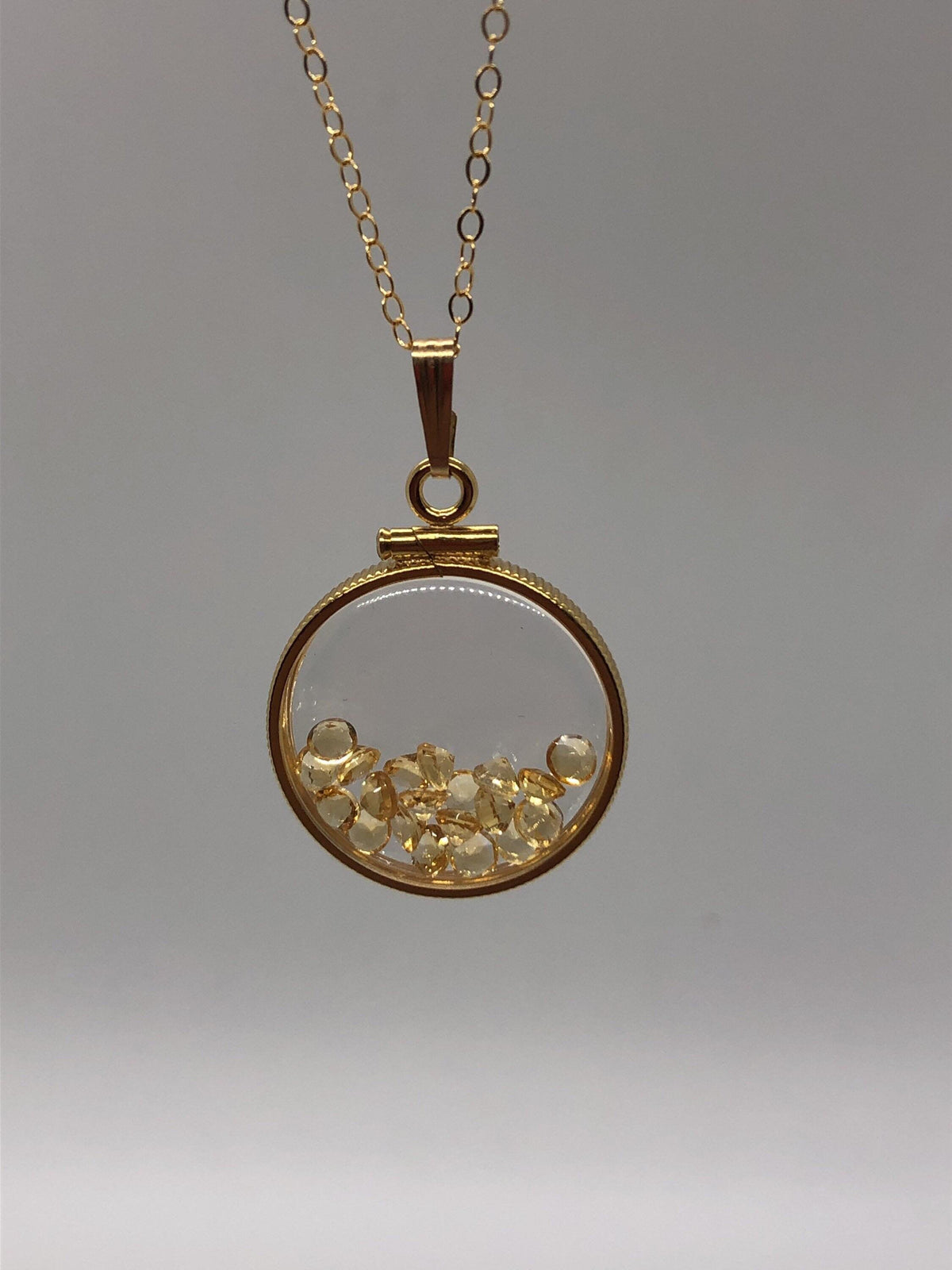 Handmade citrine shaker locket 14k gold filled with beautiful november birthstone. you can custom create one for mother’s day ask