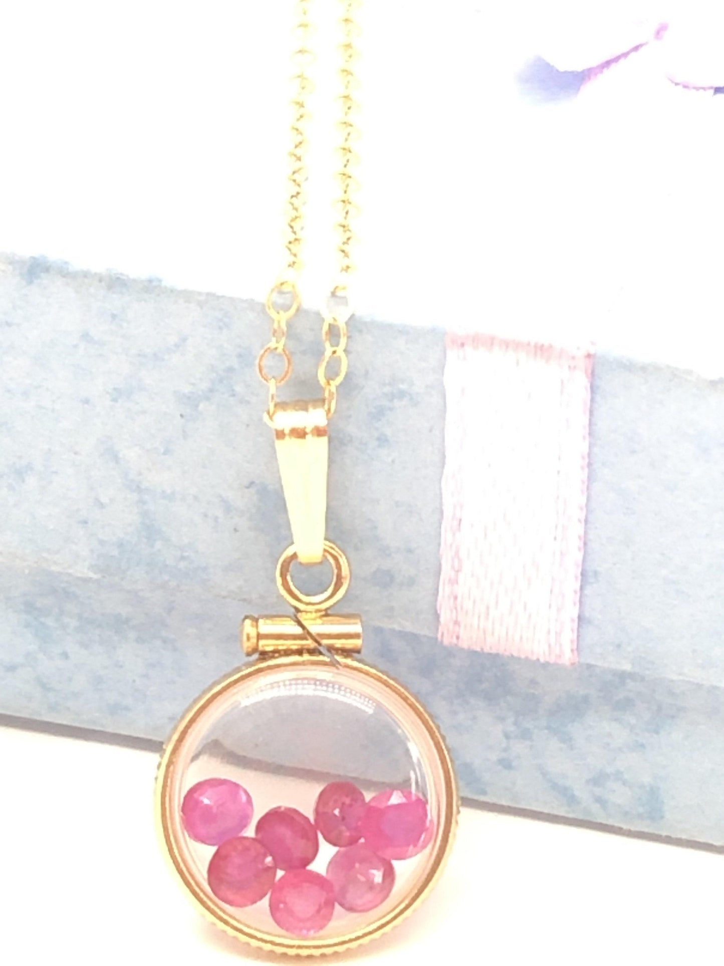 Handmade ruby shaker locket 14k gold filled or silver silver with beautiful july birthstone, 1.26 tcw