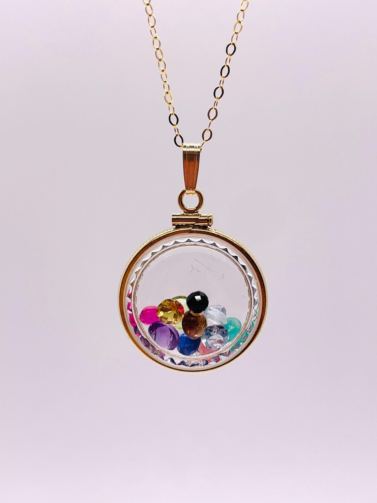 Solid 14k gold lucite diamond edge 22mm shaker locket representing the 12 tribes of israel